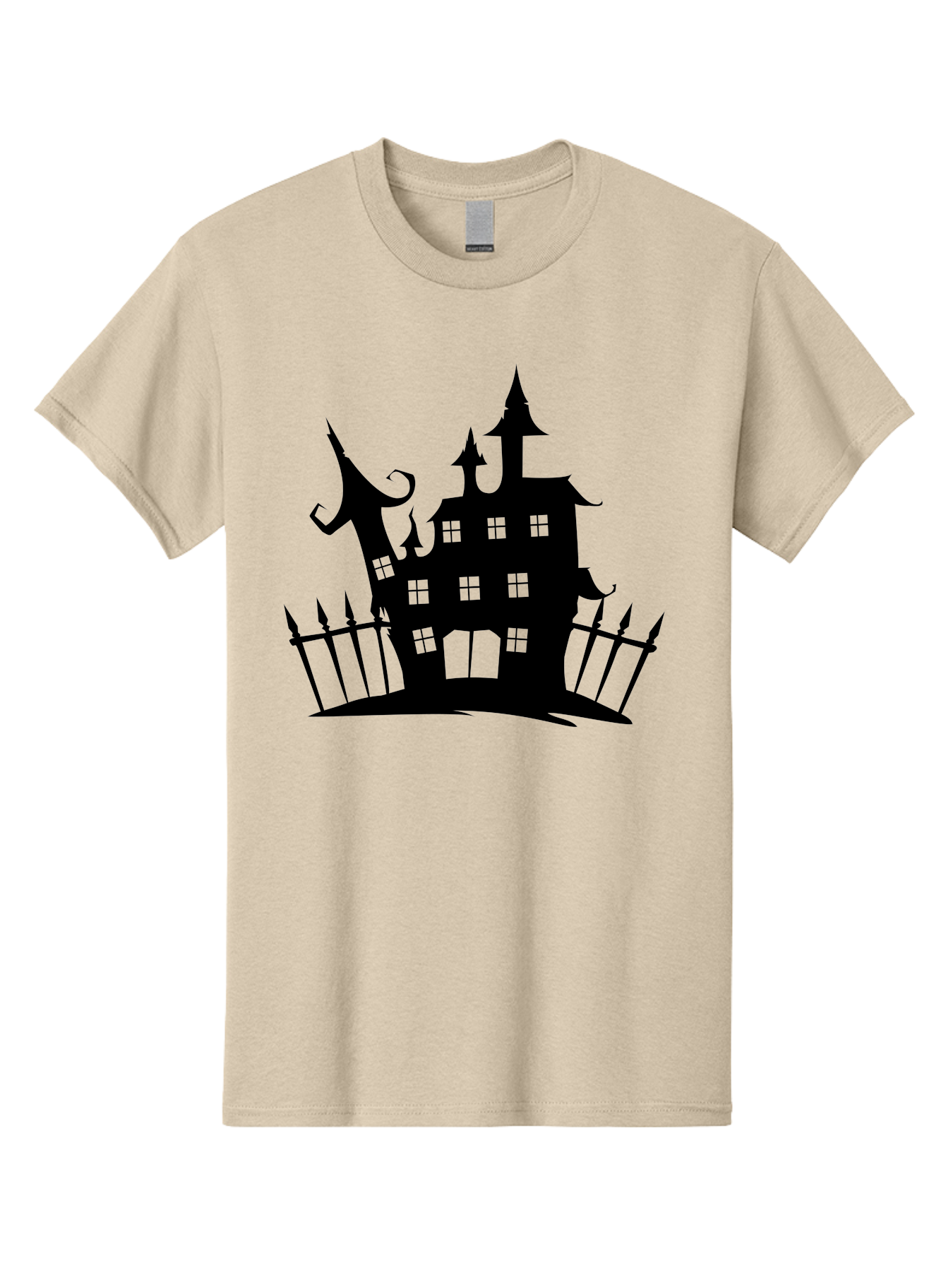 Haunted-House-1 Men'S Graphic Tee, 100% Cotton, Comfortable Casual Summer Wear, Machine Washable, Haunted Mansion, Creepy House, Horror Theme, Spooky Atmosphere, Gothic Architecture, Haunted Location, Eerie Vibe, Black Silhouette Aab223 13