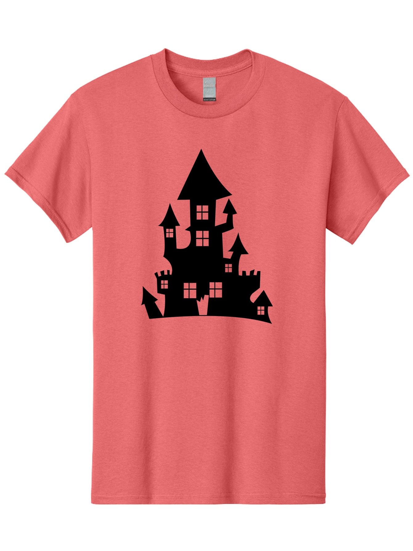 Haunted-House-Silhouette-1 Men'S Graphic Tee, 100% Cotton, Comfortable Casual Summer Wear, Machine Washable, Medieval Castle, Black Silhouette, Fantasy Architecture, Mysterious Atmosphere, Gothic Style, Spooky Vibe, Dark Magic, Haunted House, Aab224 3