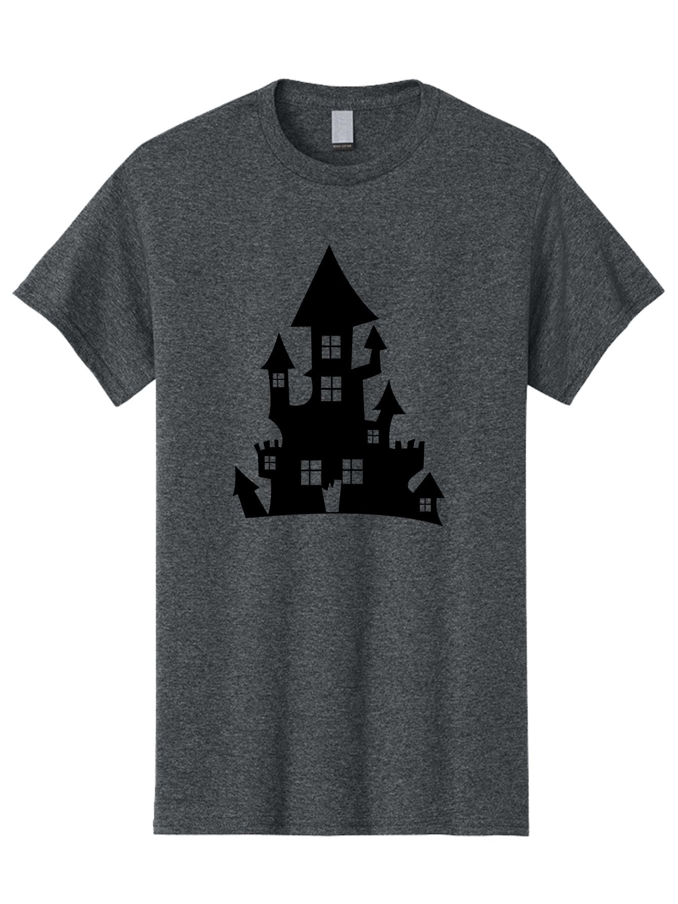Haunted-House-Silhouette-1 Men'S Graphic Tee, 100% Cotton, Comfortable Casual Summer Wear, Machine Washable, Medieval Castle, Black Silhouette, Fantasy Architecture, Mysterious Atmosphere, Gothic Style, Spooky Vibe, Dark Magic, Haunted House, Aab224 9