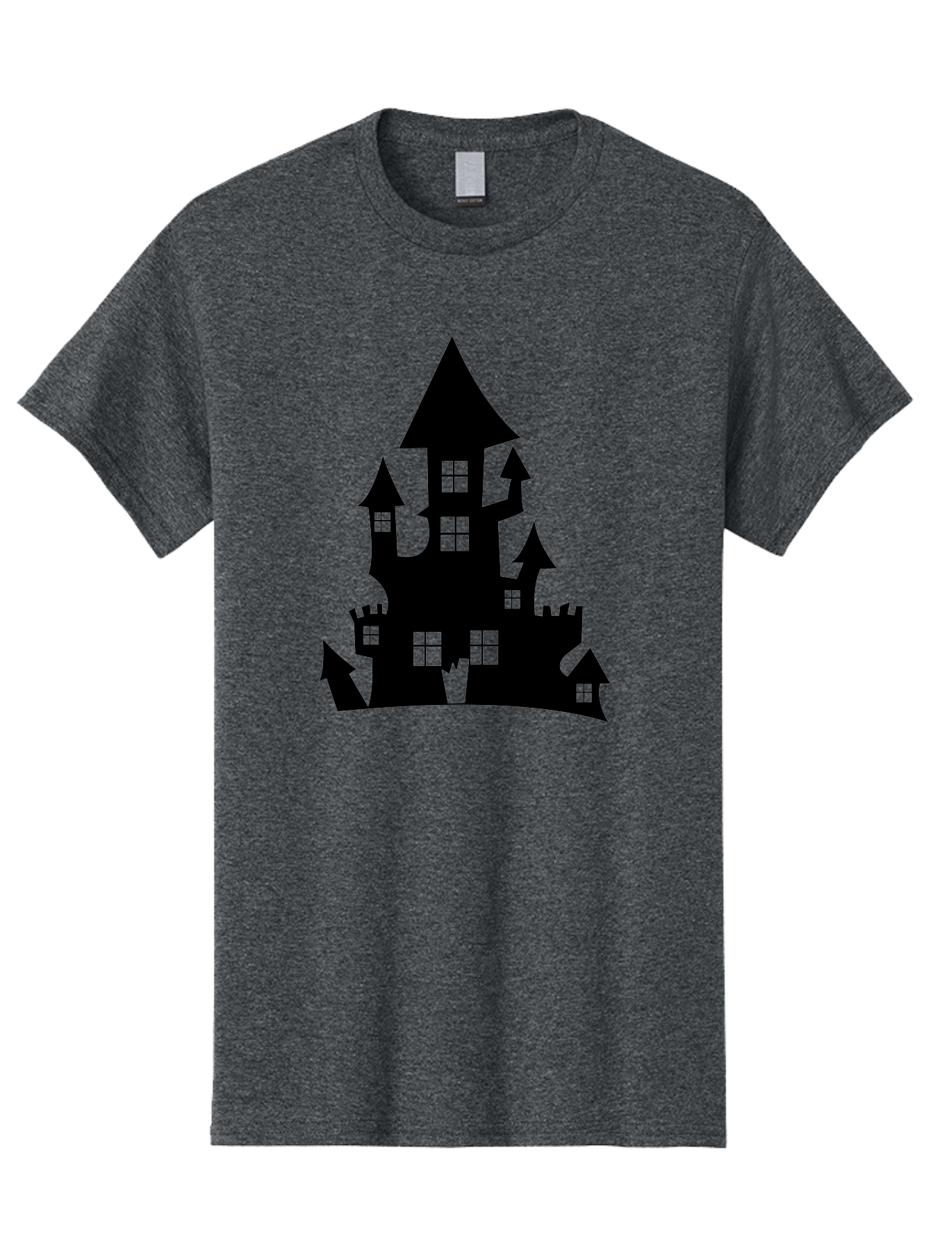 Haunted-House-Silhouette-1 Men'S Graphic Tee, 100% Cotton, Comfortable Casual Summer Wear, Machine Washable, Medieval Castle, Black Silhouette, Fantasy Architecture, Mysterious Atmosphere, Gothic Style, Spooky Vibe, Dark Magic, Haunted House, Aab224 7
