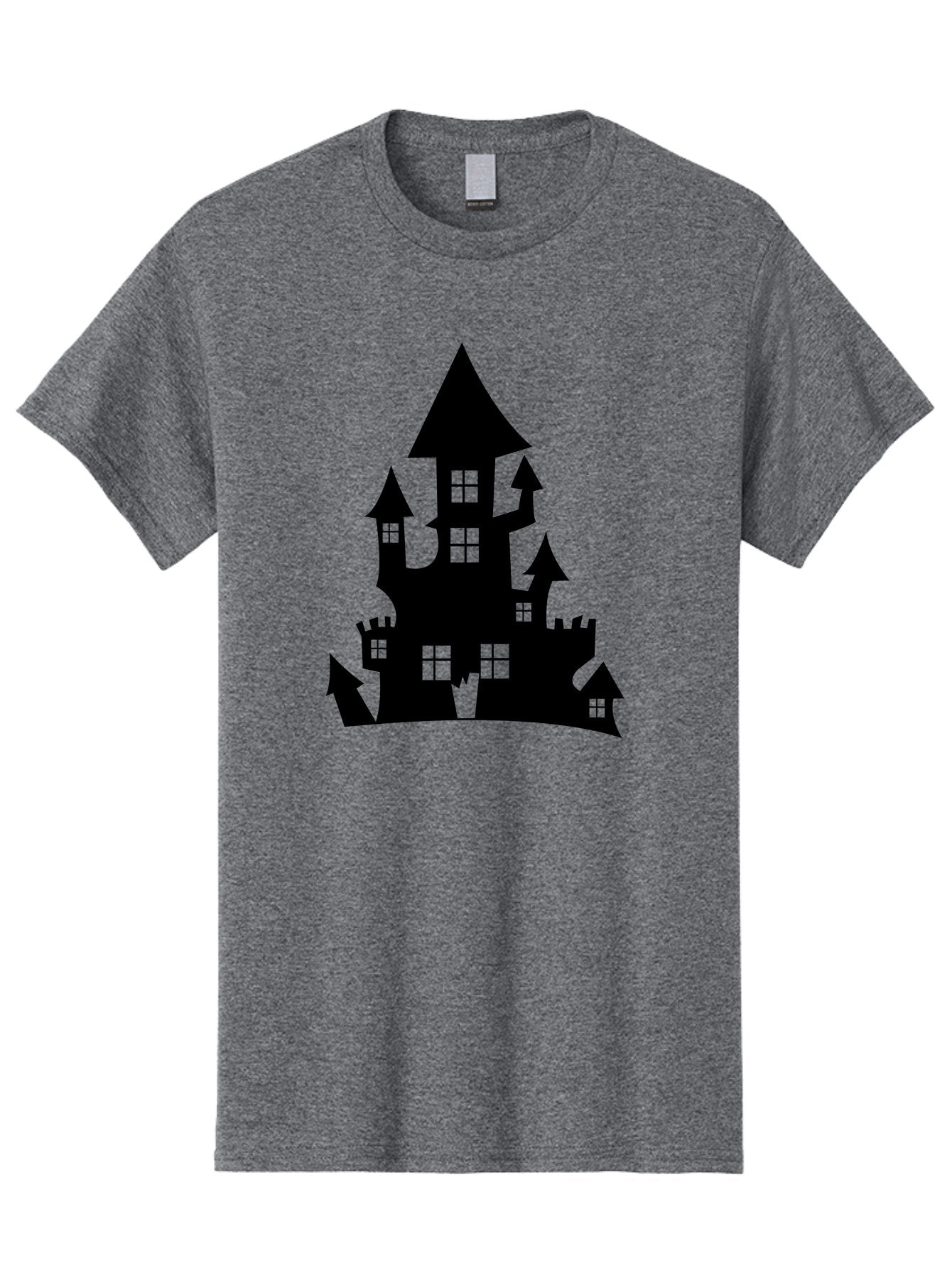 Haunted-House-Silhouette-1 Men'S Graphic Tee, 100% Cotton, Comfortable Casual Summer Wear, Machine Washable, Medieval Castle, Black Silhouette, Fantasy Architecture, Mysterious Atmosphere, Gothic Style, Spooky Vibe, Dark Magic, Haunted House, Aab224 7