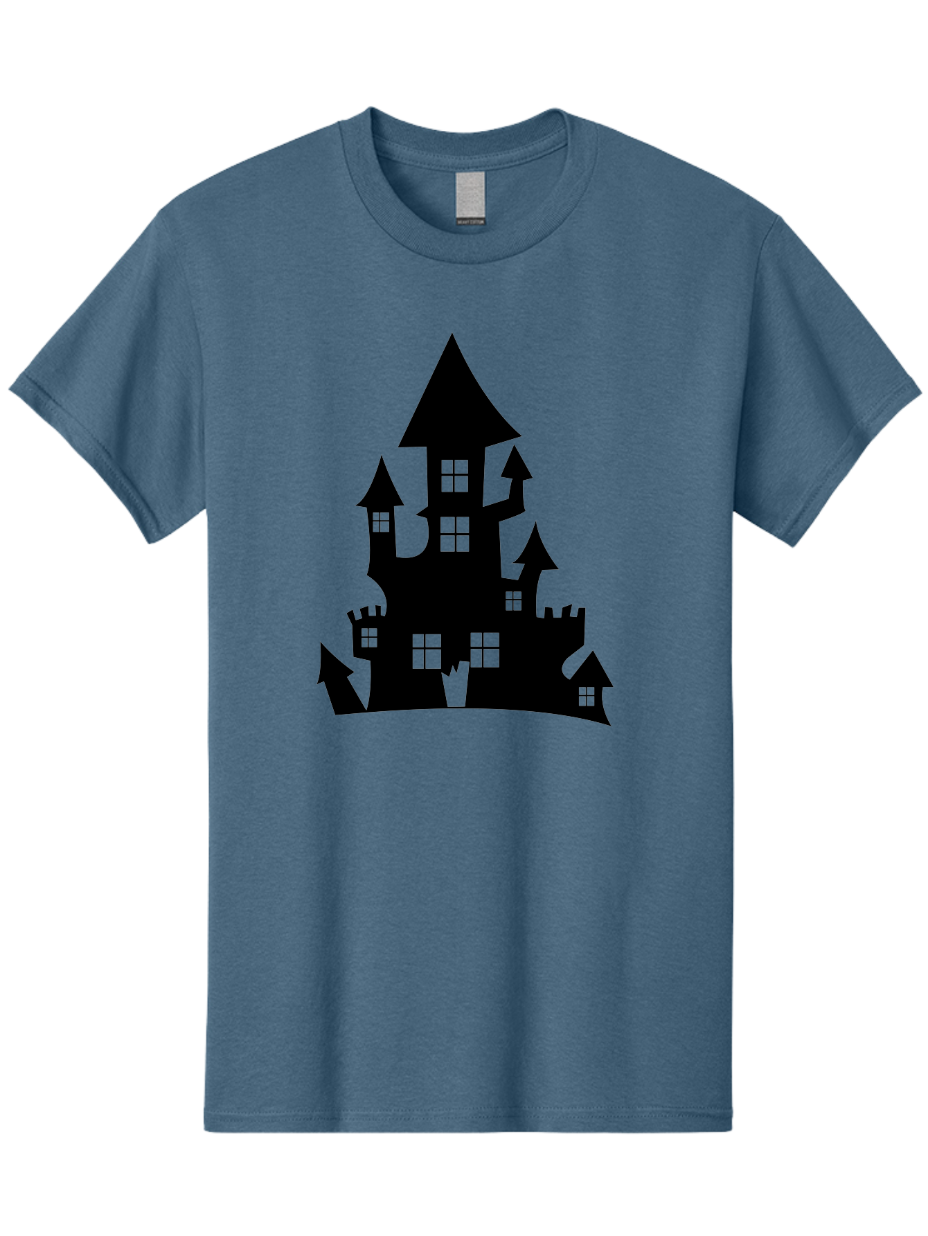 Haunted-House-Silhouette-1 Men'S Graphic Tee, 100% Cotton, Comfortable Casual Summer Wear, Machine Washable, Medieval Castle, Black Silhouette, Fantasy Architecture, Mysterious Atmosphere, Gothic Style, Spooky Vibe, Dark Magic, Haunted House, Aab224 11
