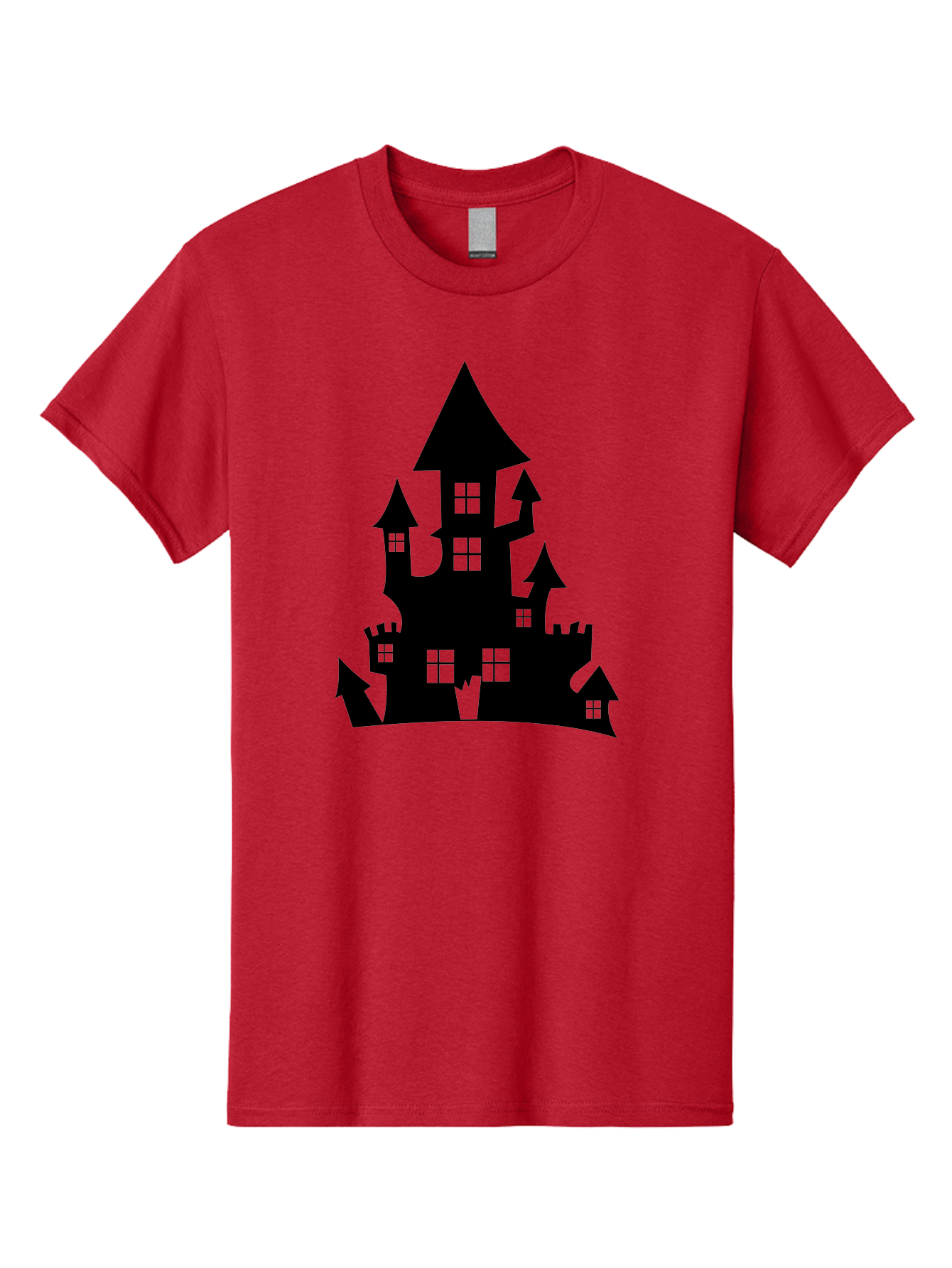 Haunted-House-Silhouette-1 Men'S Graphic Tee, 100% Cotton, Comfortable Casual Summer Wear, Machine Washable, Medieval Castle, Black Silhouette, Fantasy Architecture, Mysterious Atmosphere, Gothic Style, Spooky Vibe, Dark Magic, Haunted House, Aab224 23