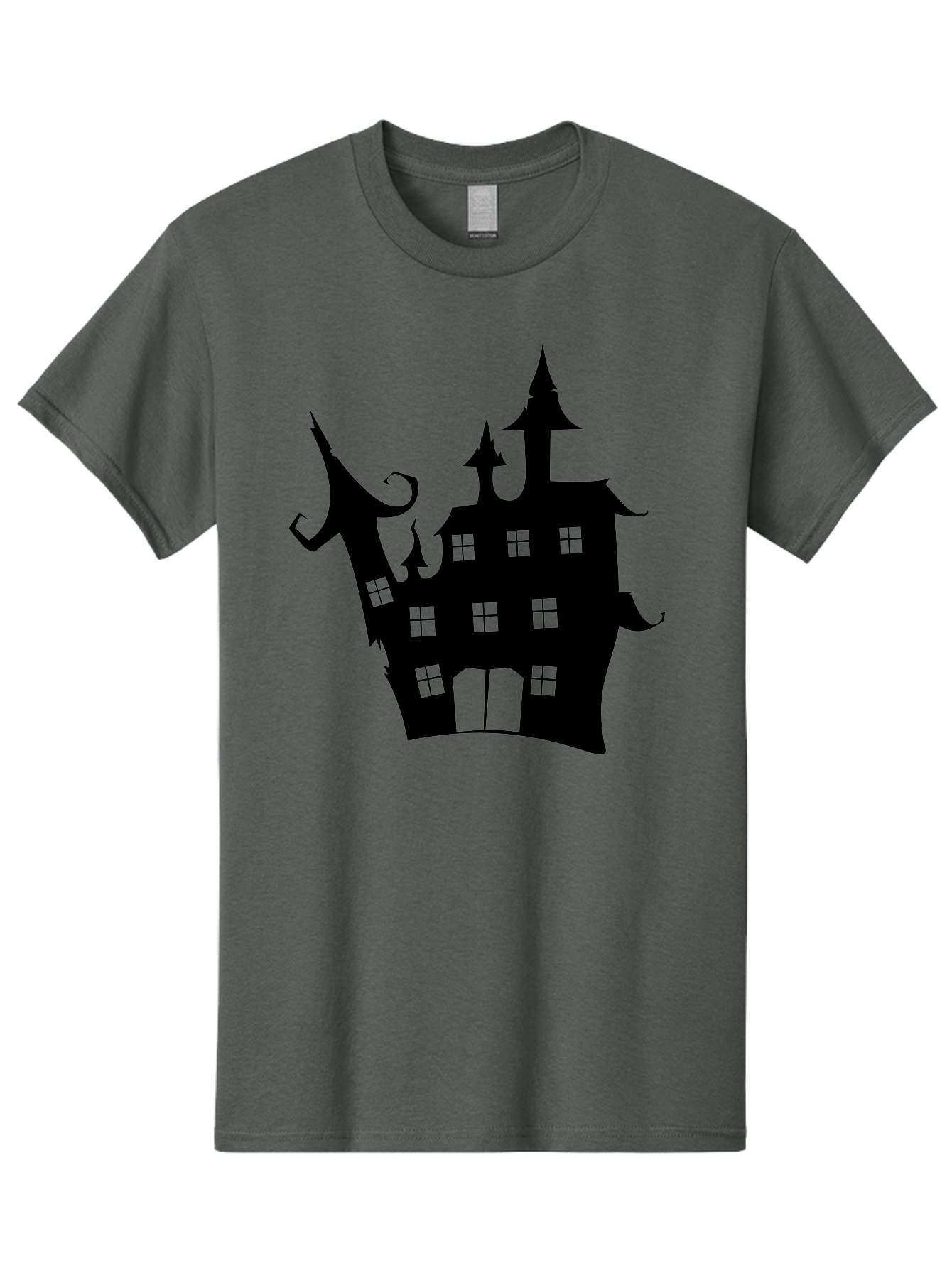 Haunted-House-Silhouette-2 Men'S Graphic Tee, 100% Cotton, Comfortable Casual Summer Wear, Machine Washable, Haunted House, Spooky Atmosphere, Gothic Architecture, Mysterious Mansion, Eerie Silhouette, Halloween Decor Aab225 3