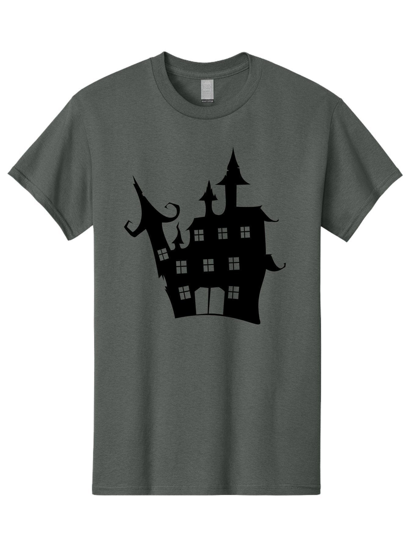 Haunted-House-Silhouette-2 Men'S Graphic Tee, 100% Cotton, Comfortable Casual Summer Wear, Machine Washable, Haunted House, Spooky Atmosphere, Gothic Architecture, Mysterious Mansion, Eerie Silhouette, Halloween Decor Aab225 8