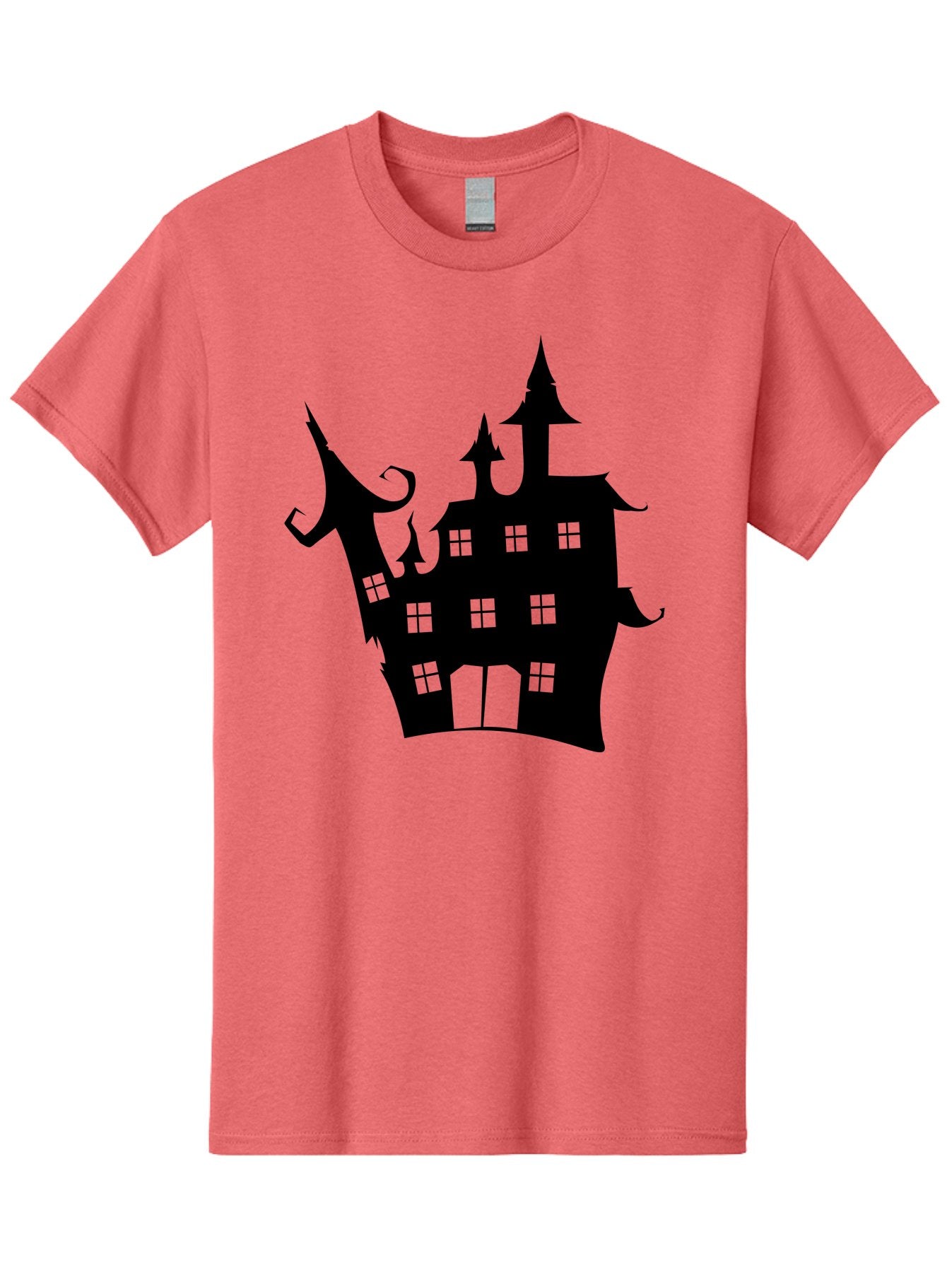 Haunted-House-Silhouette-2 Men'S Graphic Tee, 100% Cotton, Comfortable Casual Summer Wear, Machine Washable, Haunted House, Spooky Atmosphere, Gothic Architecture, Mysterious Mansion, Eerie Silhouette, Halloween Decor Aab225