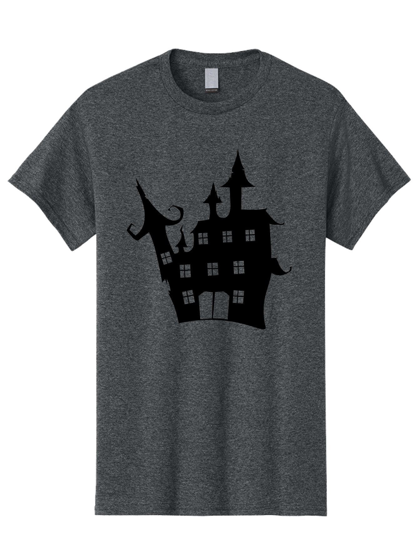 Haunted-House-Silhouette-2 Men'S Graphic Tee, 100% Cotton, Comfortable Casual Summer Wear, Machine Washable, Haunted House, Spooky Atmosphere, Gothic Architecture, Mysterious Mansion, Eerie Silhouette, Halloween Decor Aab225 10