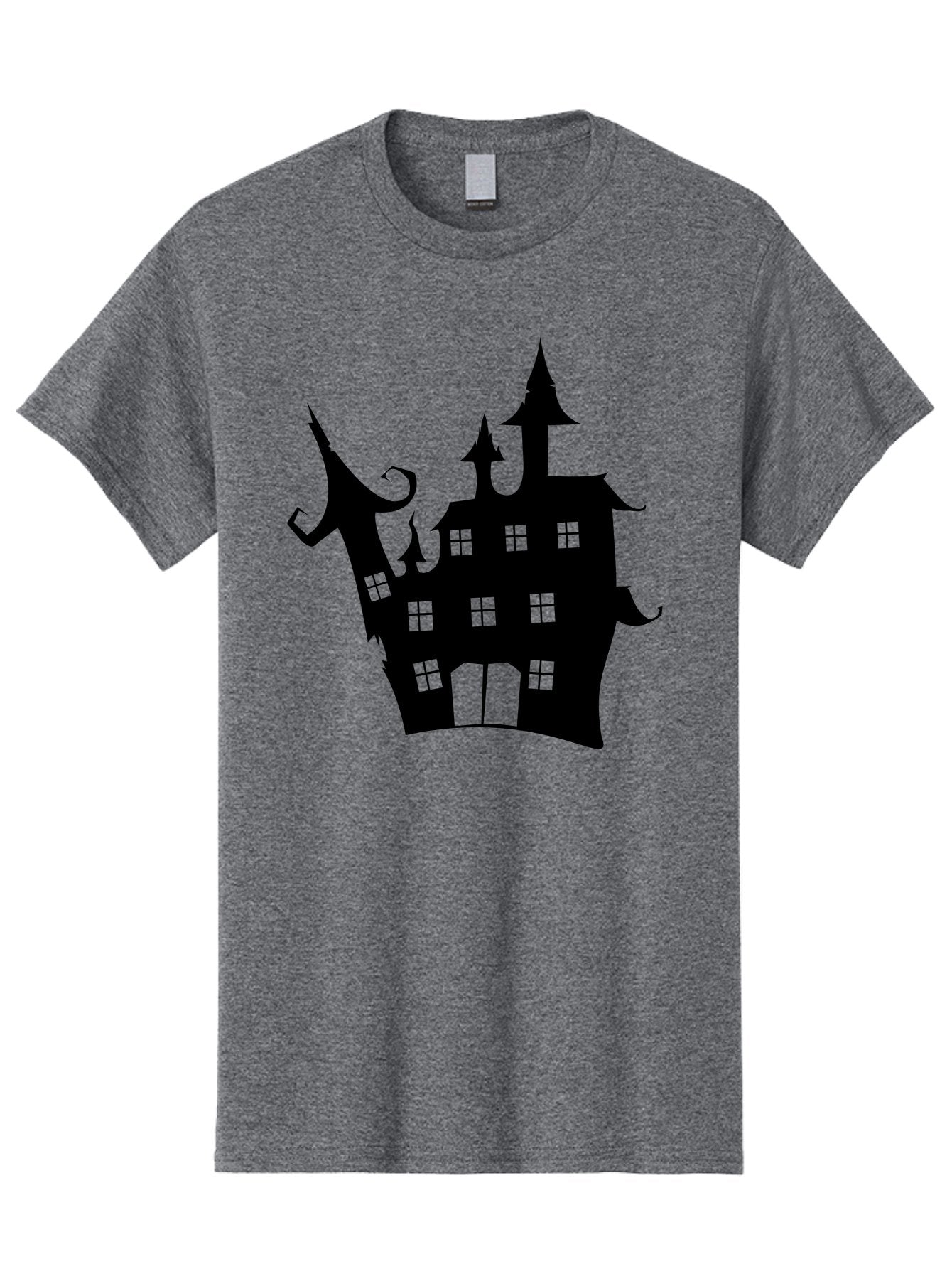 Haunted-House-Silhouette-2 Men'S Graphic Tee, 100% Cotton, Comfortable Casual Summer Wear, Machine Washable, Haunted House, Spooky Atmosphere, Gothic Architecture, Mysterious Mansion, Eerie Silhouette, Halloween Decor Aab225 4