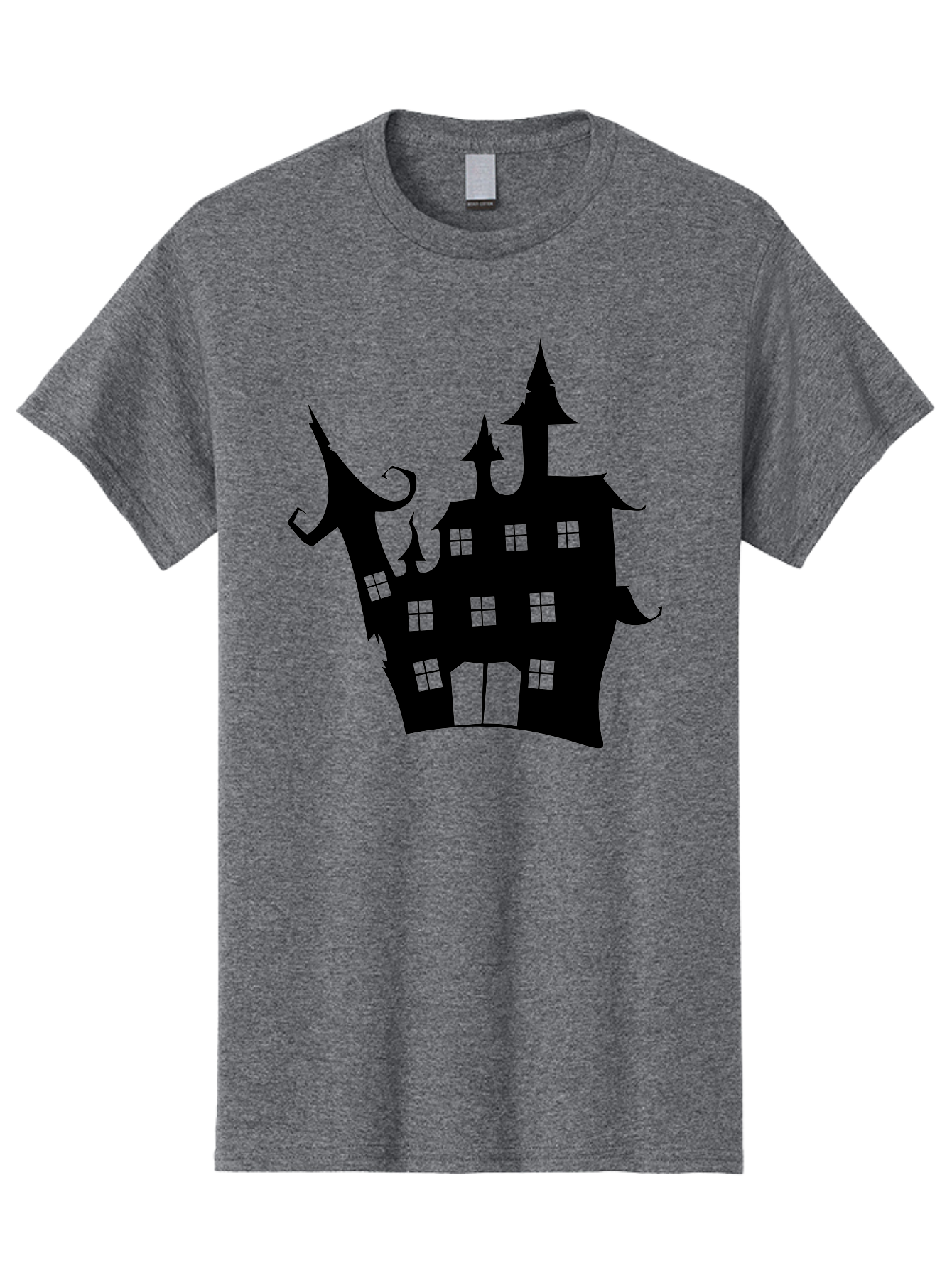 Haunted-House-Silhouette-2 Men'S Graphic Tee, 100% Cotton, Comfortable Casual Summer Wear, Machine Washable, Haunted House, Spooky Atmosphere, Gothic Architecture, Mysterious Mansion, Eerie Silhouette, Halloween Decor Aab225 9
