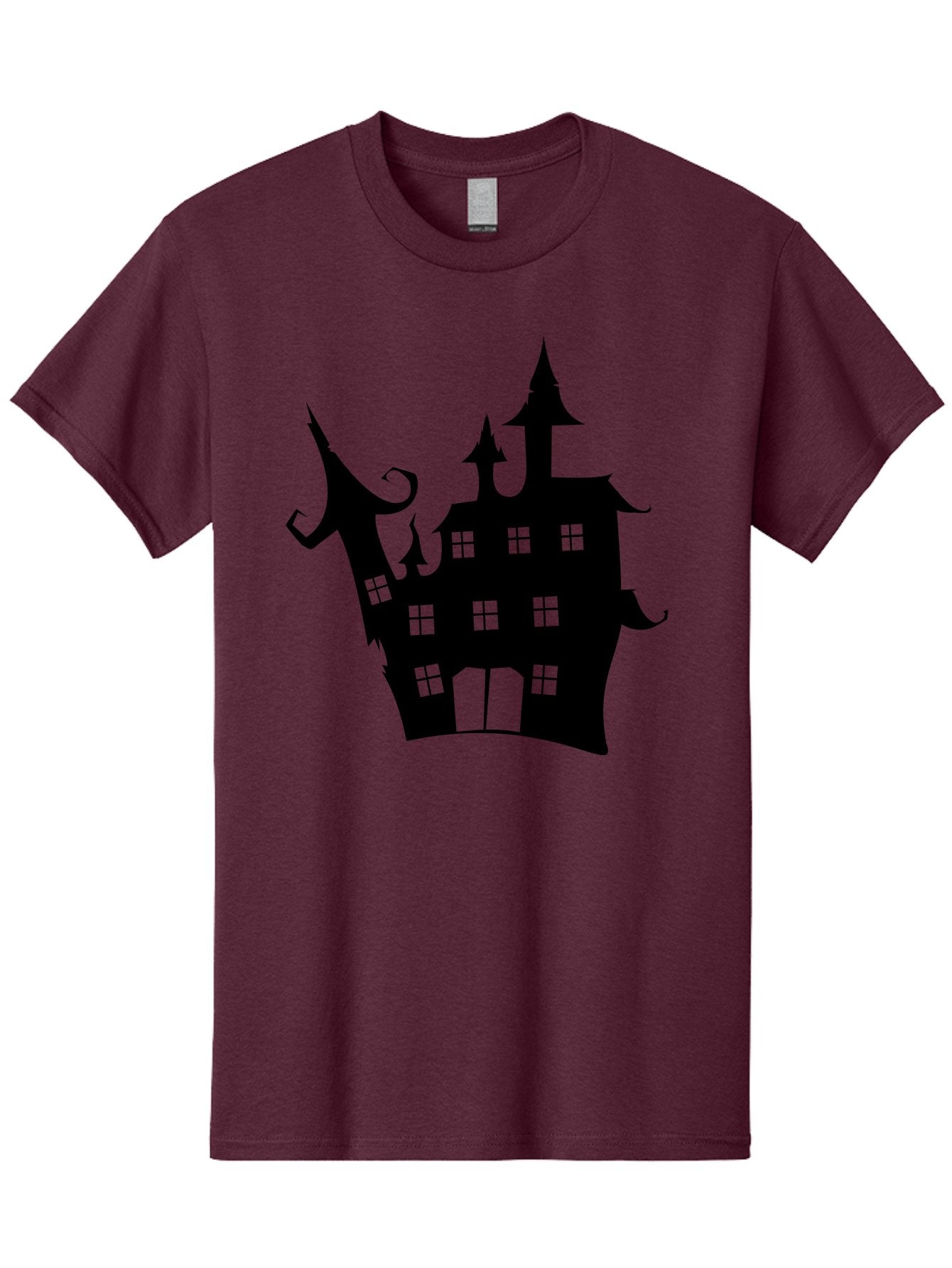 Haunted-House-Silhouette-2 Men'S Graphic Tee, 100% Cotton, Comfortable Casual Summer Wear, Machine Washable, Haunted House, Spooky Atmosphere, Gothic Architecture, Mysterious Mansion, Eerie Silhouette, Halloween Decor Aab225 13