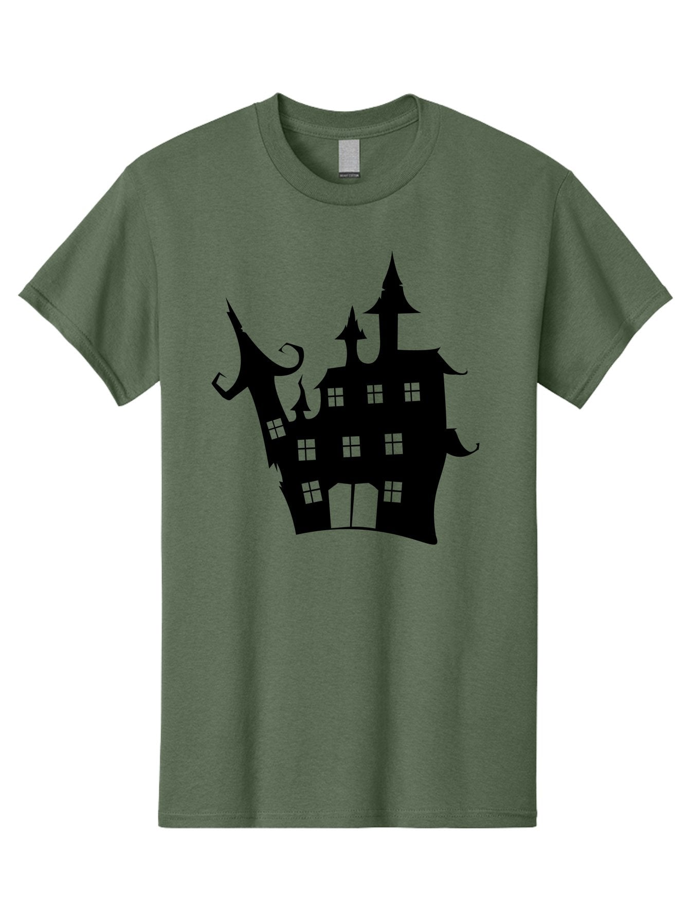 Haunted-House-Silhouette-2 Men'S Graphic Tee, 100% Cotton, Comfortable Casual Summer Wear, Machine Washable, Haunted House, Spooky Atmosphere, Gothic Architecture, Mysterious Mansion, Eerie Silhouette, Halloween Decor Aab225 3