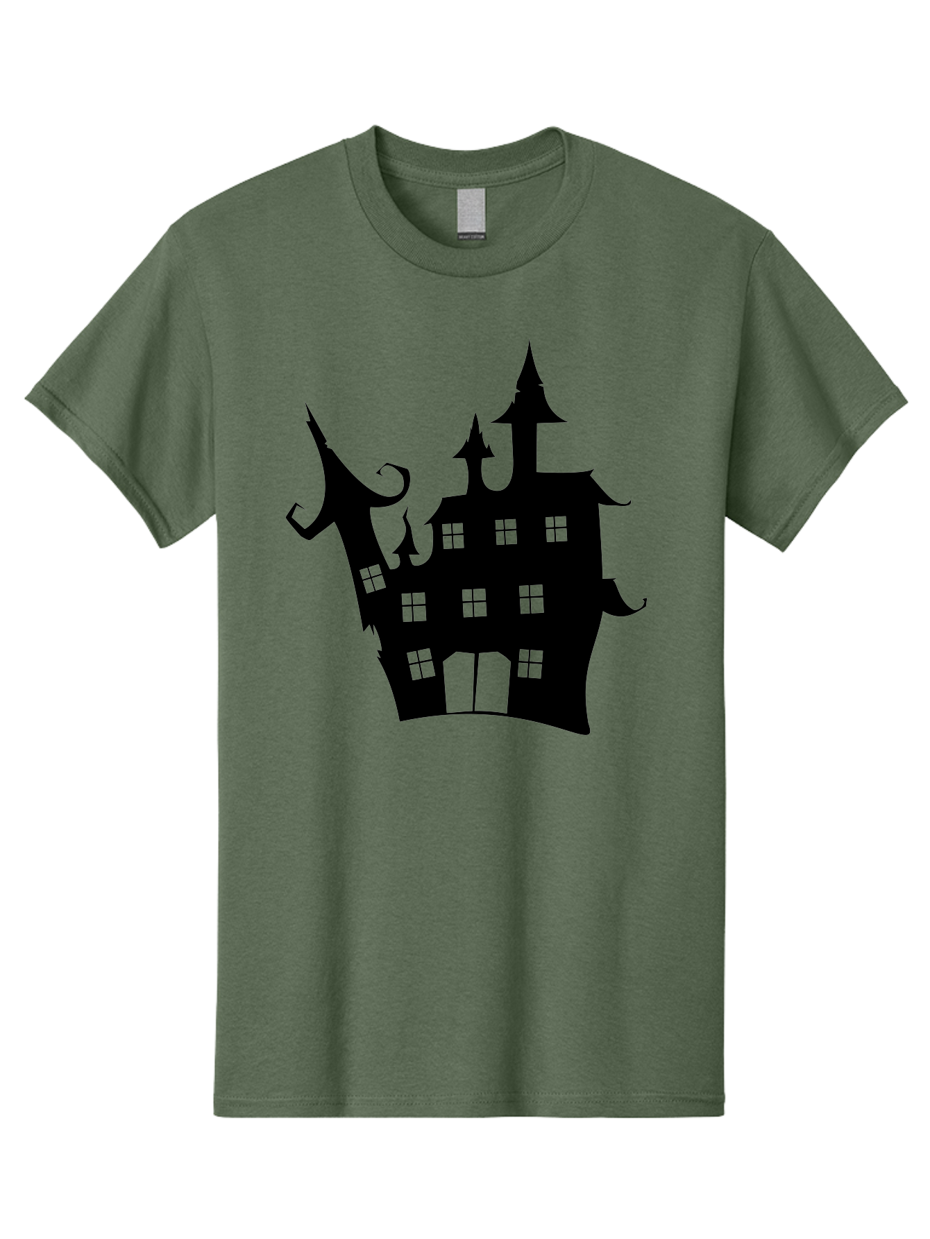 Haunted-House-Silhouette-2 Men'S Graphic Tee, 100% Cotton, Comfortable Casual Summer Wear, Machine Washable, Haunted House, Spooky Atmosphere, Gothic Architecture, Mysterious Mansion, Eerie Silhouette, Halloween Decor Aab225 15