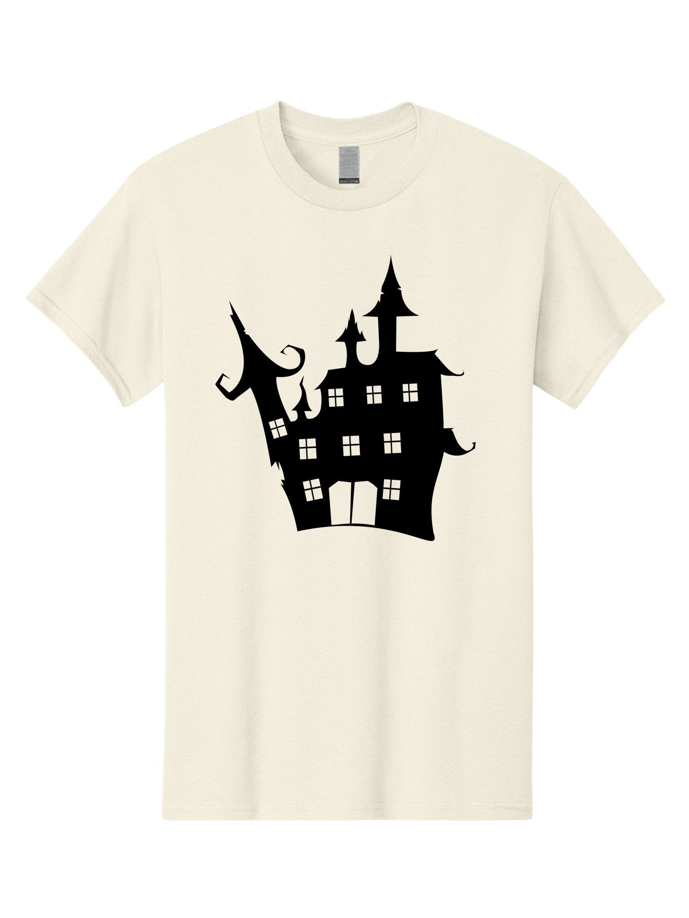 Haunted-House-Silhouette-2 Men'S Graphic Tee, 100% Cotton, Comfortable Casual Summer Wear, Machine Washable, Haunted House, Spooky Atmosphere, Gothic Architecture, Mysterious Mansion, Eerie Silhouette, Halloween Decor Aab225 11