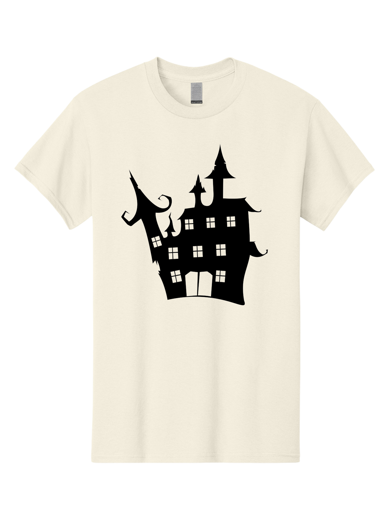 Haunted-House-Silhouette-2 Men'S Graphic Tee, 100% Cotton, Comfortable Casual Summer Wear, Machine Washable, Haunted House, Spooky Atmosphere, Gothic Architecture, Mysterious Mansion, Eerie Silhouette, Halloween Decor Aab225 17