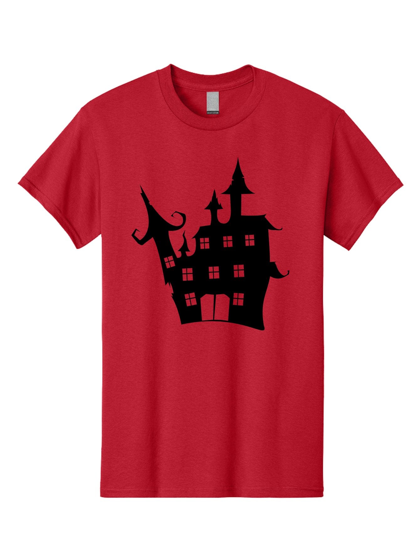 Haunted-House-Silhouette-2 Men'S Graphic Tee, 100% Cotton, Comfortable Casual Summer Wear, Machine Washable, Haunted House, Spooky Atmosphere, Gothic Architecture, Mysterious Mansion, Eerie Silhouette, Halloween Decor Aab225 7