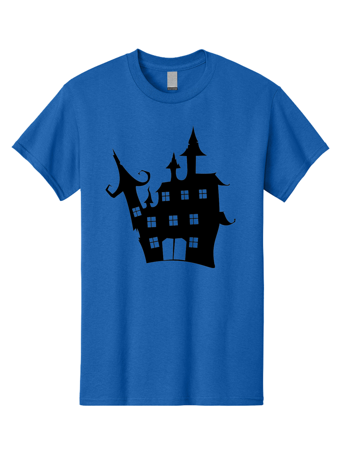 Haunted-House-Silhouette-2 Men'S Graphic Tee, 100% Cotton, Comfortable Casual Summer Wear, Machine Washable, Haunted House, Spooky Atmosphere, Gothic Architecture, Mysterious Mansion, Eerie Silhouette, Halloween Decor Aab225 25
