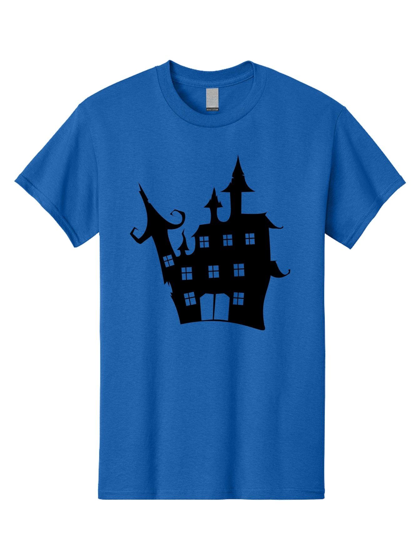 Haunted-House-Silhouette-2 Men'S Graphic Tee, 100% Cotton, Comfortable Casual Summer Wear, Machine Washable, Haunted House, Spooky Atmosphere, Gothic Architecture, Mysterious Mansion, Eerie Silhouette, Halloween Decor Aab225 9