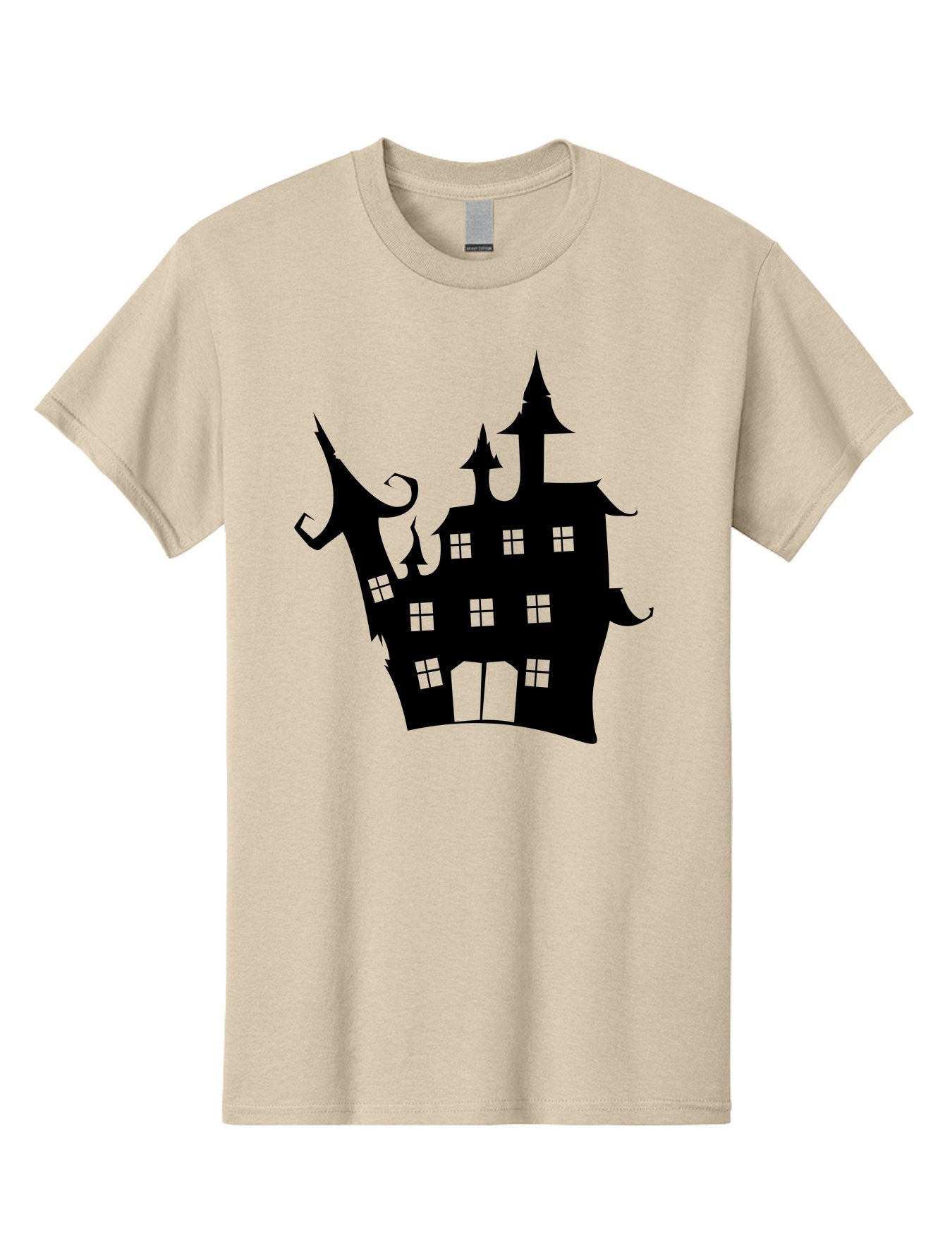 Haunted-House-Silhouette-2 Men'S Graphic Tee, 100% Cotton, Comfortable Casual Summer Wear, Machine Washable, Haunted House, Spooky Atmosphere, Gothic Architecture, Mysterious Mansion, Eerie Silhouette, Halloween Decor Aab225 5