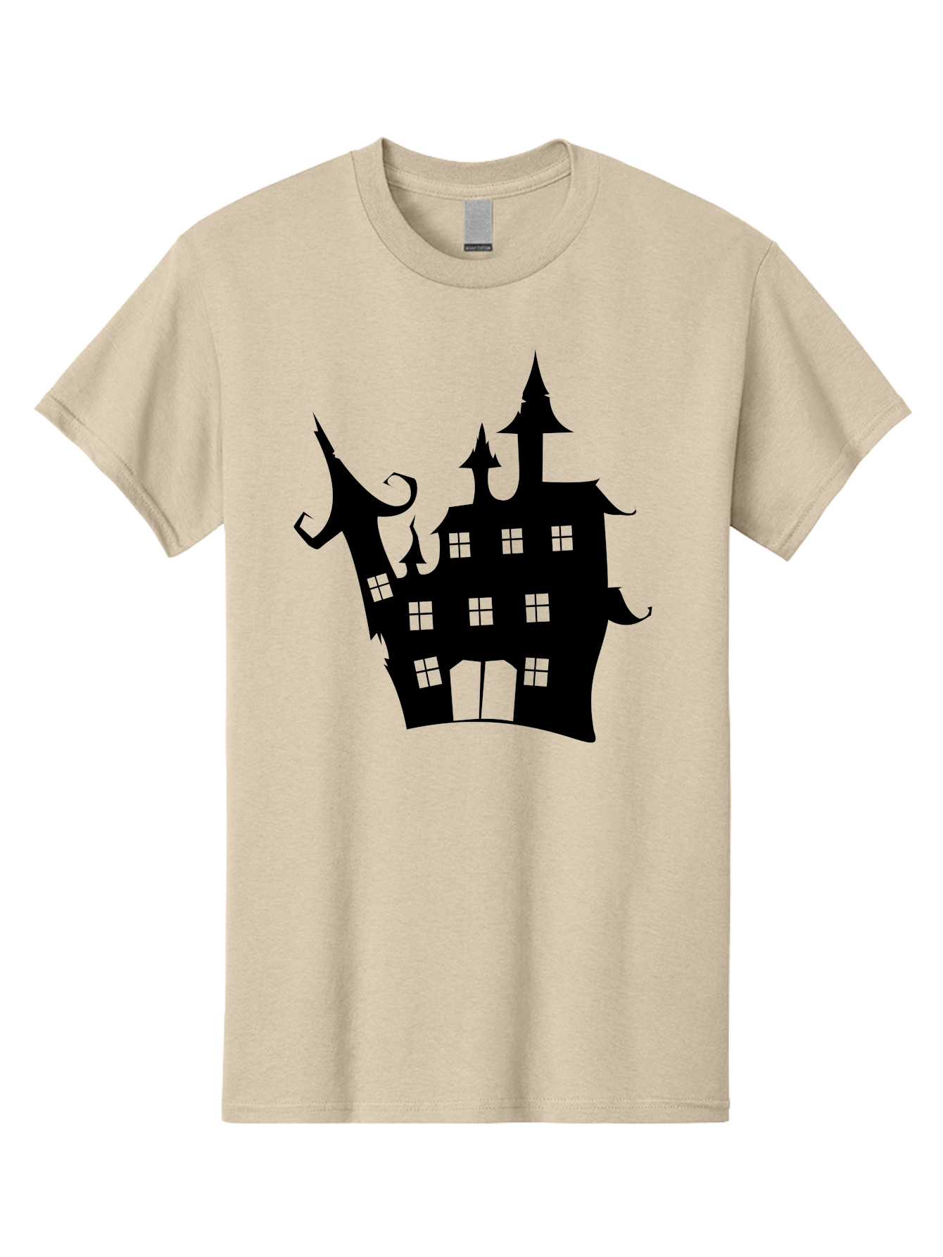 Haunted-House-Silhouette-2 Men'S Graphic Tee, 100% Cotton, Comfortable Casual Summer Wear, Machine Washable, Haunted House, Spooky Atmosphere, Gothic Architecture, Mysterious Mansion, Eerie Silhouette, Halloween Decor Aab225 27