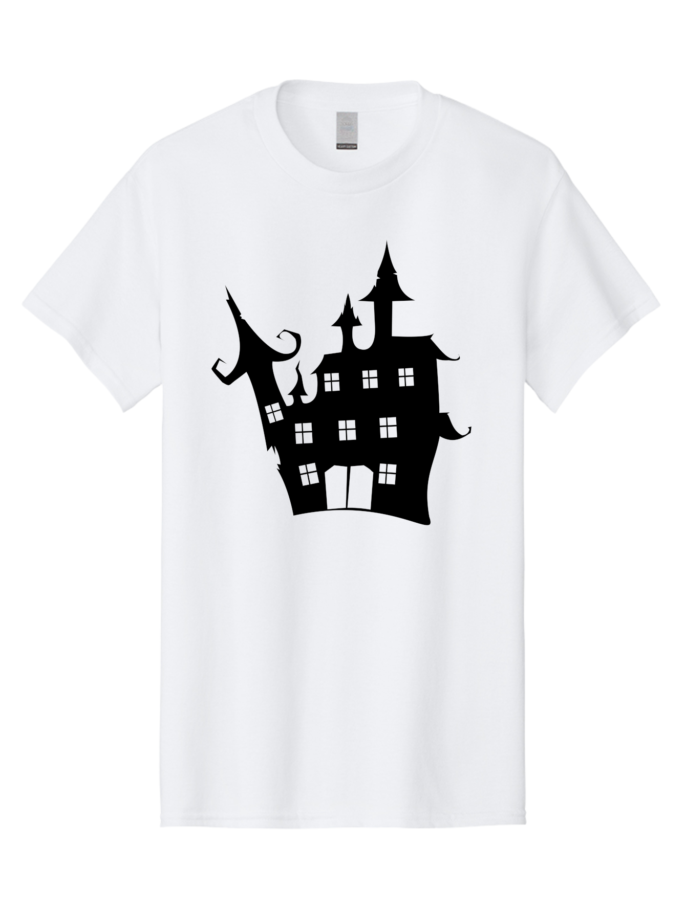 Haunted-House-Silhouette-2 Men'S Graphic Tee, 100% Cotton, Comfortable Casual Summer Wear, Machine Washable, Haunted House, Spooky Atmosphere, Gothic Architecture, Mysterious Mansion, Eerie Silhouette, Halloween Decor Aab225 29