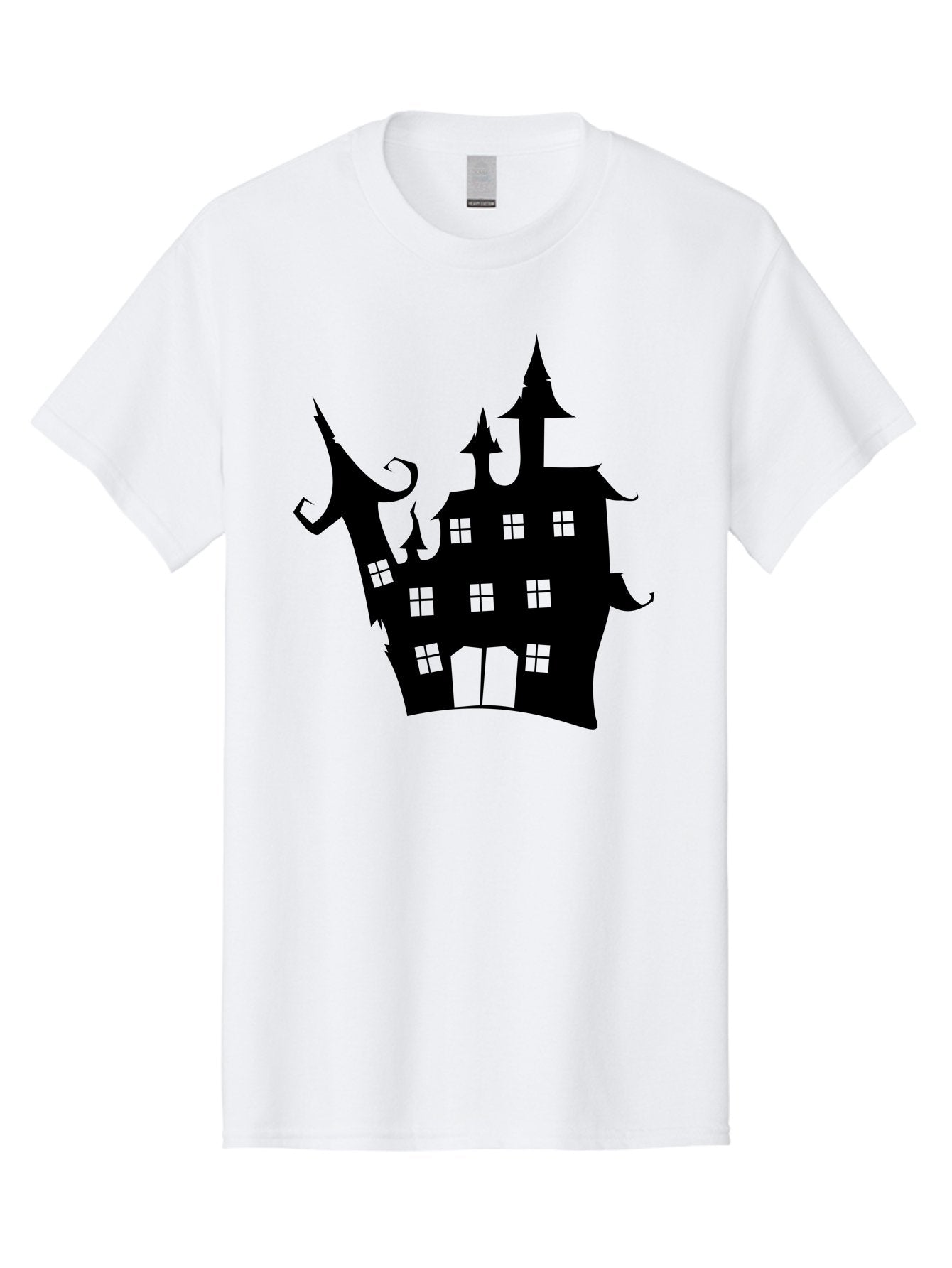 Haunted-House-Silhouette-2 Men'S Graphic Tee, 100% Cotton, Comfortable Casual Summer Wear, Machine Washable, Haunted House, Spooky Atmosphere, Gothic Architecture, Mysterious Mansion, Eerie Silhouette, Halloween Decor Aab225 14
