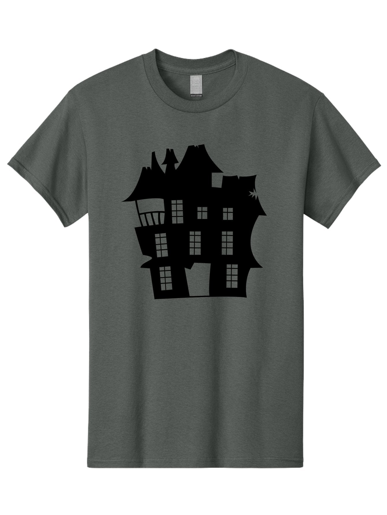 Haunted-House-Silhouette Men'S Graphic Tee, 100% Cotton, Comfortable Casual Summer Wear, Machine Washable, Haunted Mansion, Spooky Silhouette, Eerie Architecture, Creepy House, Haunted Building, Dark Atmosphere, Gothic Style, Mysterious Home Aab226 3