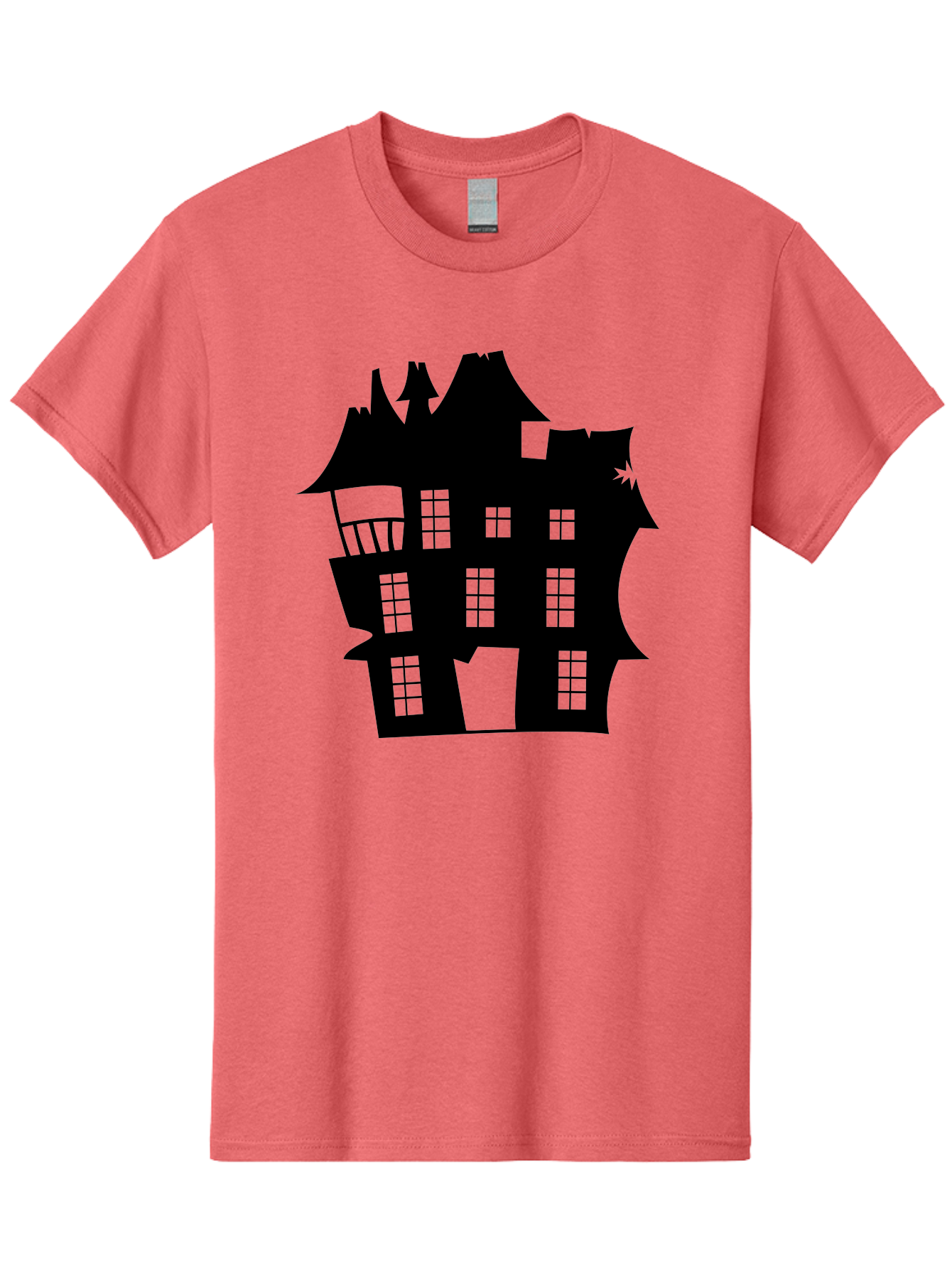 Haunted-House-Silhouette Men'S Graphic Tee, 100% Cotton, Comfortable Casual Summer Wear, Machine Washable, Haunted Mansion, Spooky Silhouette, Eerie Architecture, Creepy House, Haunted Building, Dark Atmosphere, Gothic Style, Mysterious Home Aab226 5