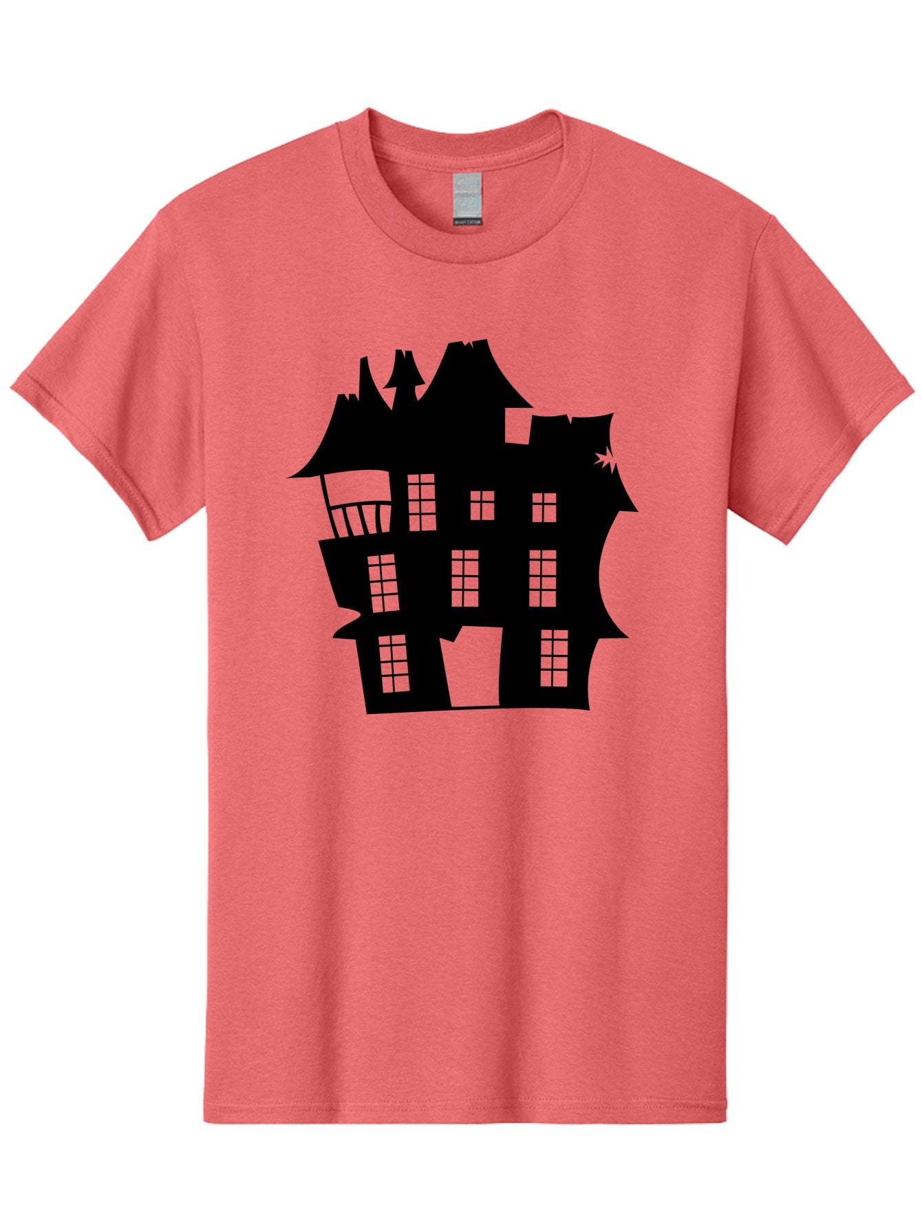 Haunted-House-Silhouette Men'S Graphic Tee, 100% Cotton, Comfortable Casual Summer Wear, Machine Washable, Haunted Mansion, Spooky Silhouette, Eerie Architecture, Creepy House, Haunted Building, Dark Atmosphere, Gothic Style, Mysterious Home Aab226 4