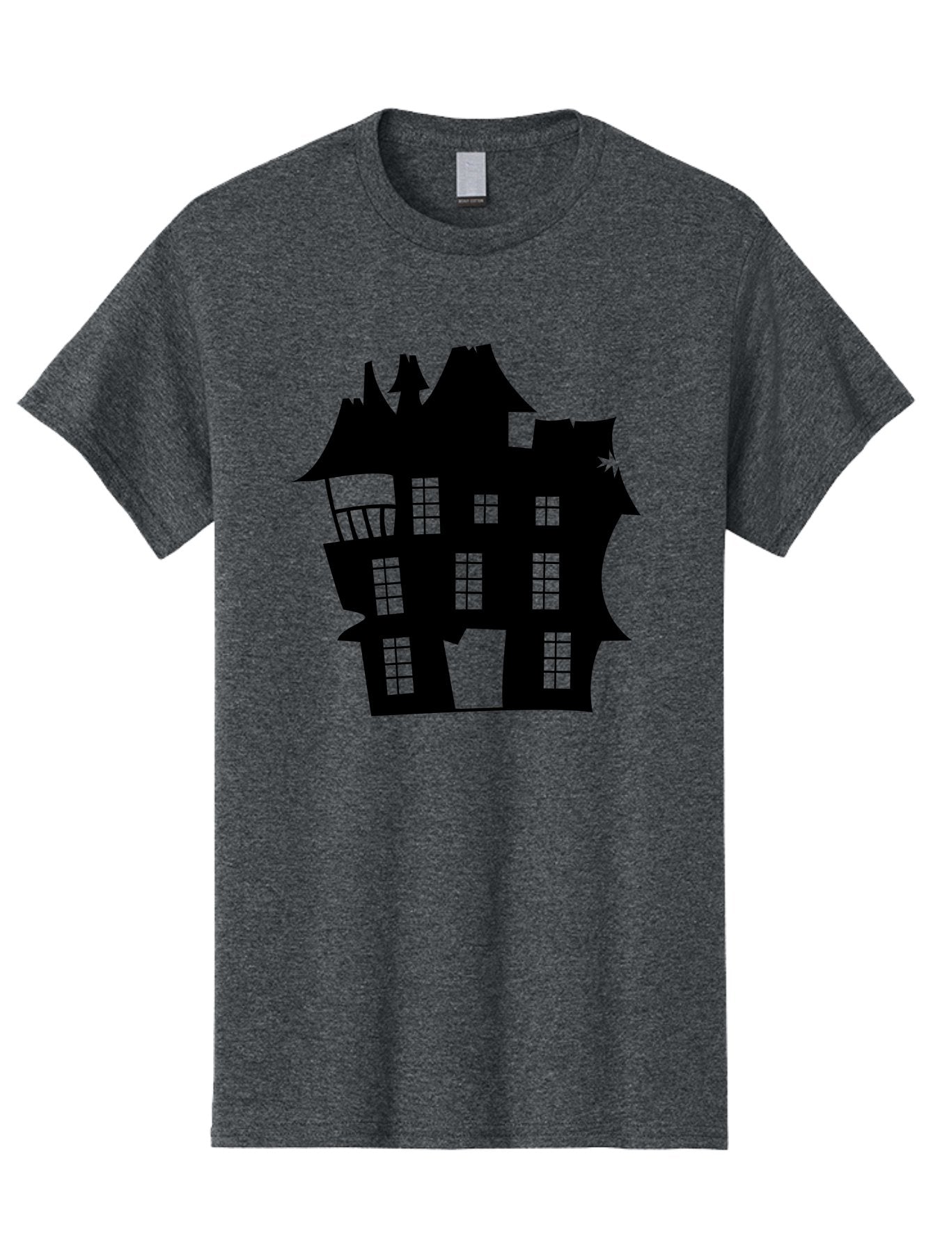 Haunted-House-Silhouette Men'S Graphic Tee, 100% Cotton, Comfortable Casual Summer Wear, Machine Washable, Haunted Mansion, Spooky Silhouette, Eerie Architecture, Creepy House, Haunted Building, Dark Atmosphere, Gothic Style, Mysterious Home Aab226 6