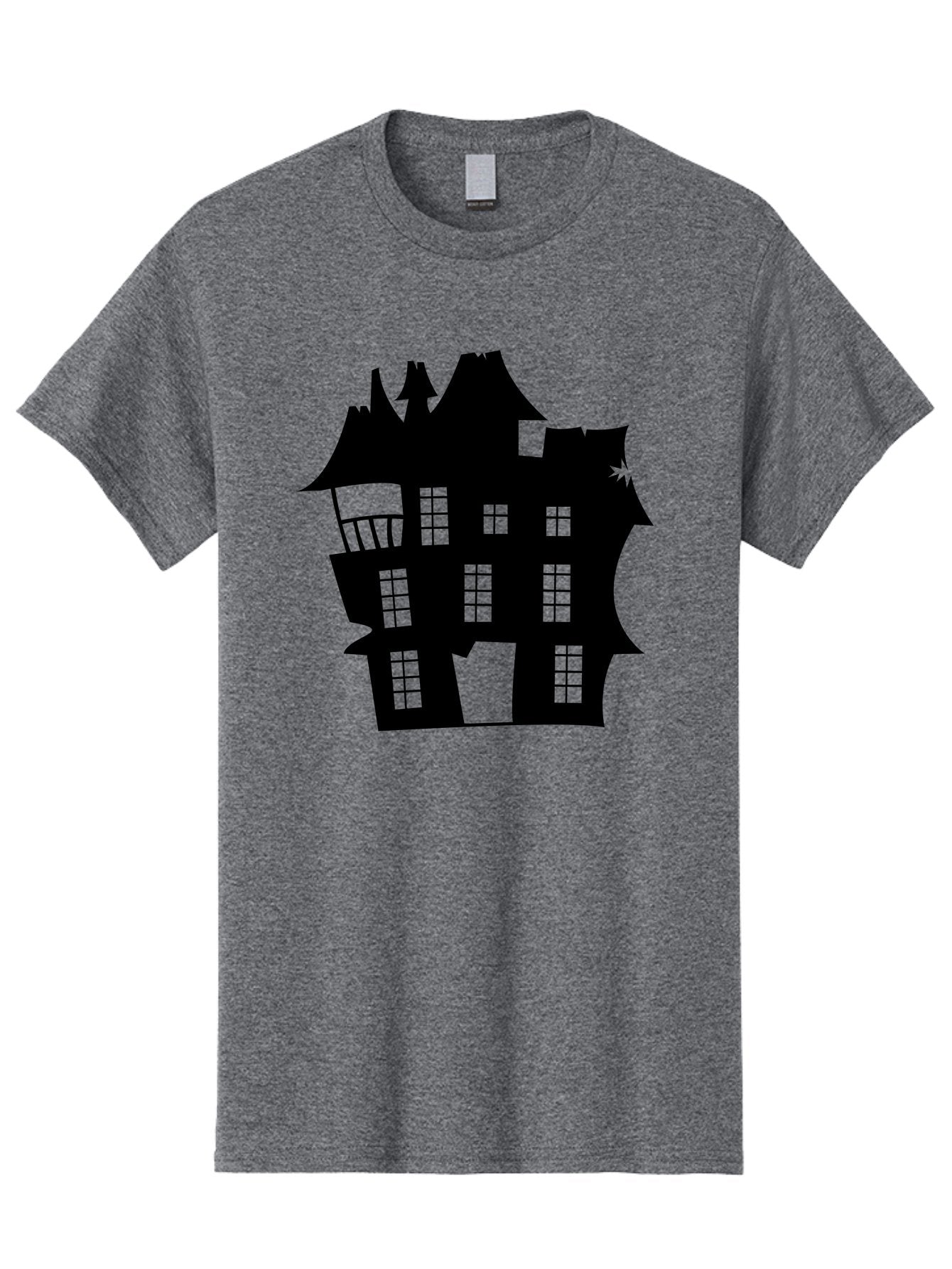 Haunted-House-Silhouette Men'S Graphic Tee, 100% Cotton, Comfortable Casual Summer Wear, Machine Washable, Haunted Mansion, Spooky Silhouette, Eerie Architecture, Creepy House, Haunted Building, Dark Atmosphere, Gothic Style, Mysterious Home Aab226 15