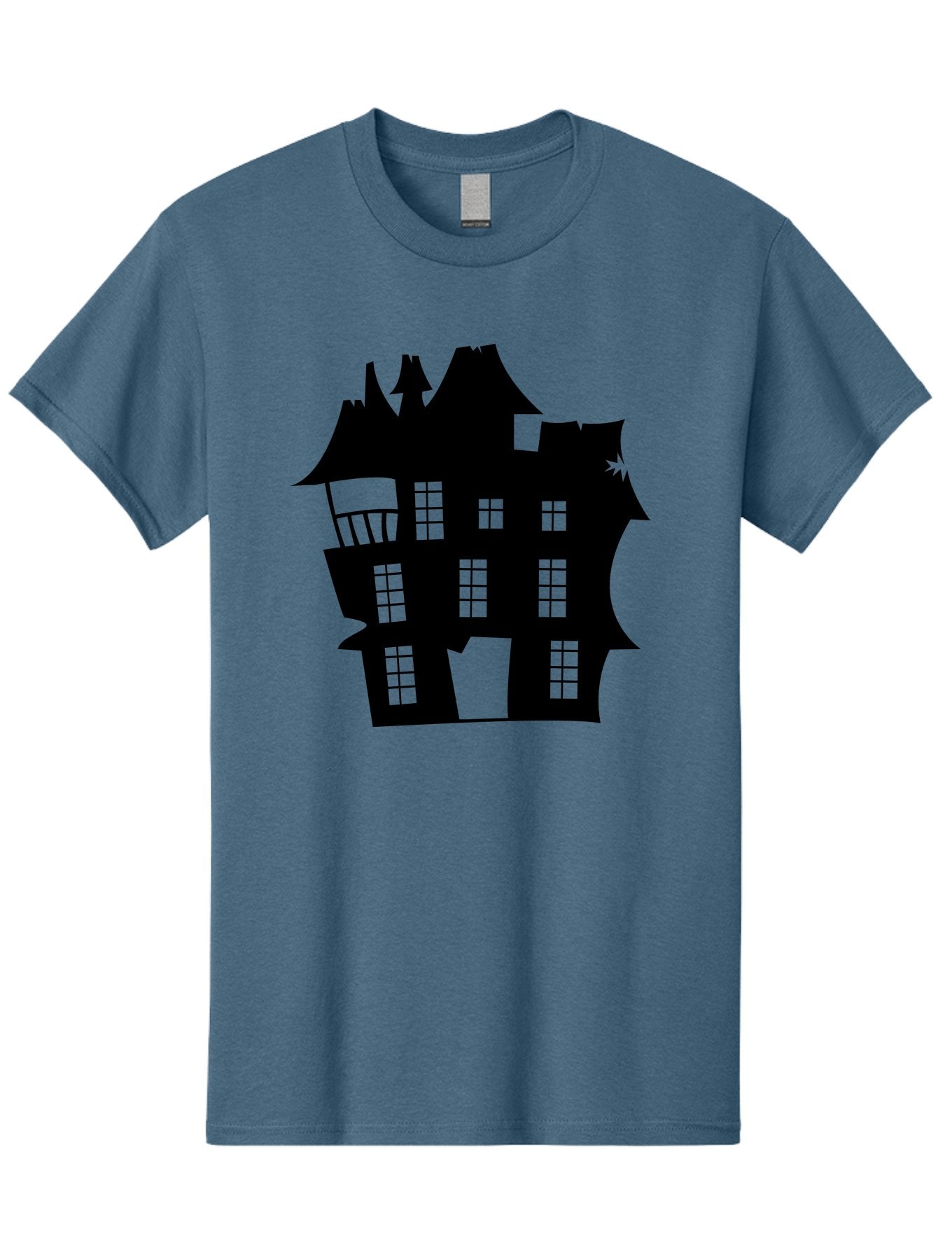 Haunted-House-Silhouette Men'S Graphic Tee, 100% Cotton, Comfortable Casual Summer Wear, Machine Washable, Haunted Mansion, Spooky Silhouette, Eerie Architecture, Creepy House, Haunted Building, Dark Atmosphere, Gothic Style, Mysterious Home Aab226 5