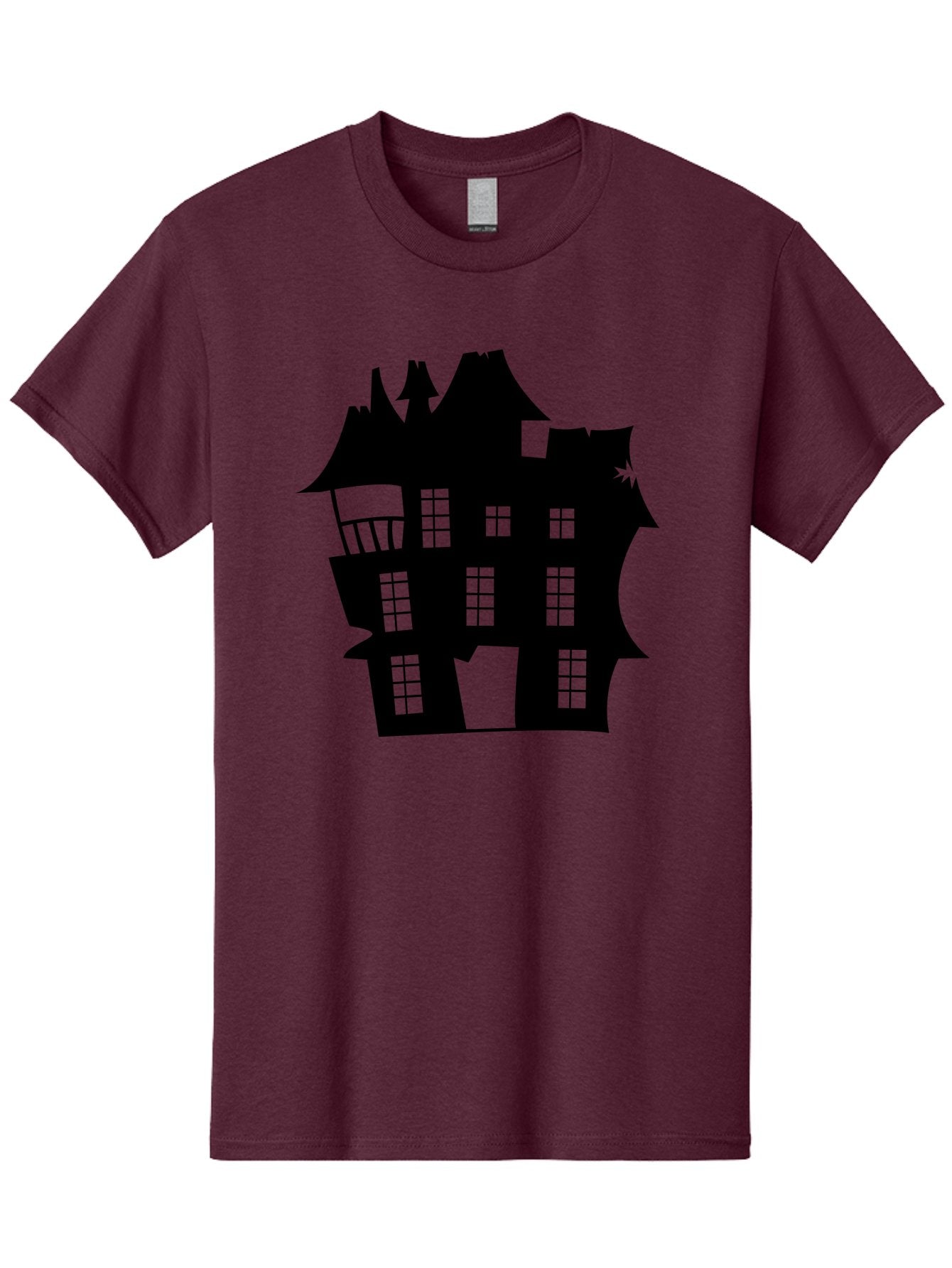 Haunted-House-Silhouette Men'S Graphic Tee, 100% Cotton, Comfortable Casual Summer Wear, Machine Washable, Haunted Mansion, Spooky Silhouette, Eerie Architecture, Creepy House, Haunted Building, Dark Atmosphere, Gothic Style, Mysterious Home Aab226 9