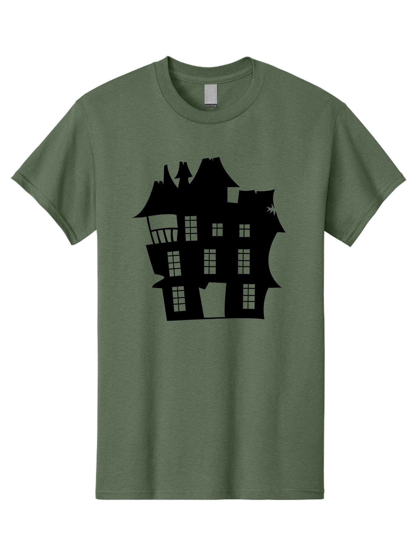 Haunted-House-Silhouette Men'S Graphic Tee, 100% Cotton, Comfortable Casual Summer Wear, Machine Washable, Haunted Mansion, Spooky Silhouette, Eerie Architecture, Creepy House, Haunted Building, Dark Atmosphere, Gothic Style, Mysterious Home Aab226 7