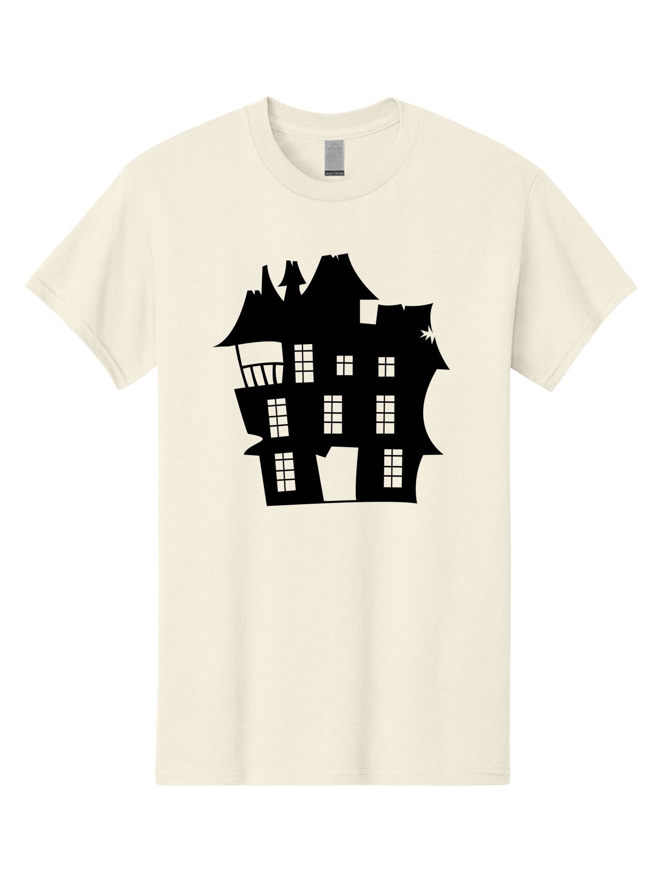 Haunted-House-Silhouette Men'S Graphic Tee, 100% Cotton, Comfortable Casual Summer Wear, Machine Washable, Haunted Mansion, Spooky Silhouette, Eerie Architecture, Creepy House, Haunted Building, Dark Atmosphere, Gothic Style, Mysterious Home Aab226 13