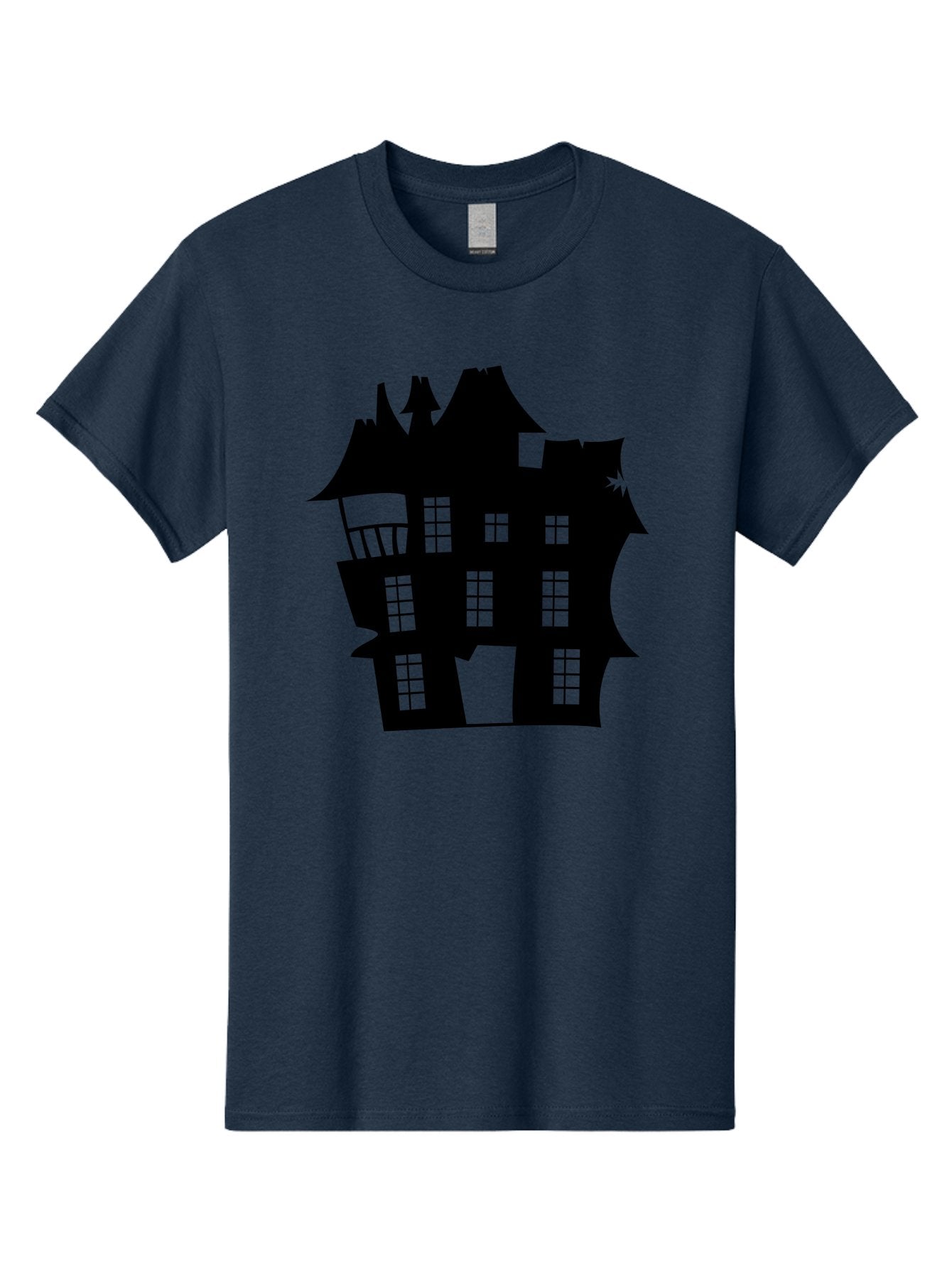 Haunted-House-Silhouette Men'S Graphic Tee, 100% Cotton, Comfortable Casual Summer Wear, Machine Washable, Haunted Mansion, Spooky Silhouette, Eerie Architecture, Creepy House, Haunted Building, Dark Atmosphere, Gothic Style, Mysterious Home Aab226 12