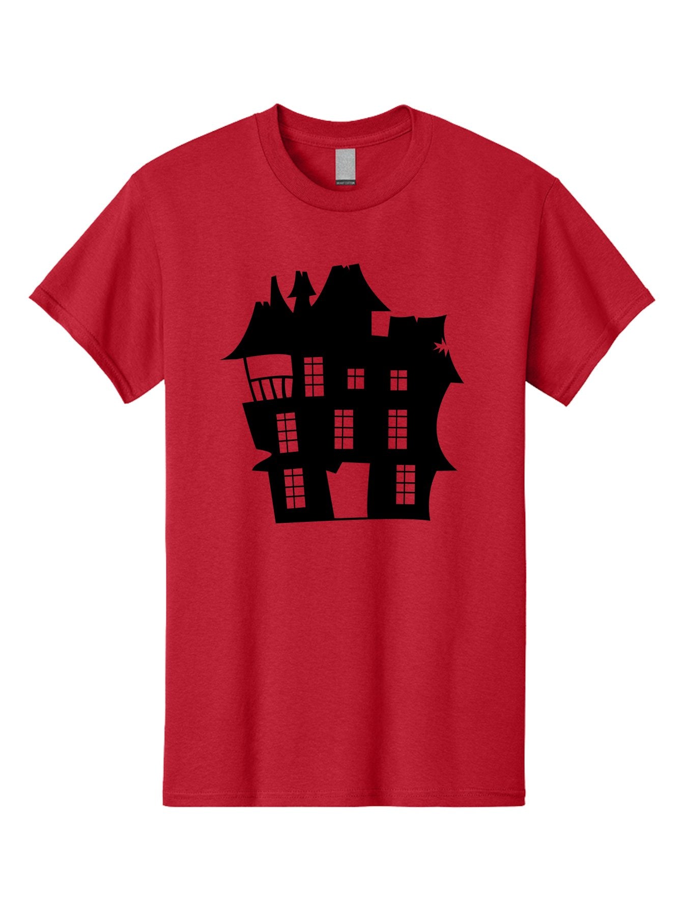 Haunted-House-Silhouette Men'S Graphic Tee, 100% Cotton, Comfortable Casual Summer Wear, Machine Washable, Haunted Mansion, Spooky Silhouette, Eerie Architecture, Creepy House, Haunted Building, Dark Atmosphere, Gothic Style, Mysterious Home Aab226 8