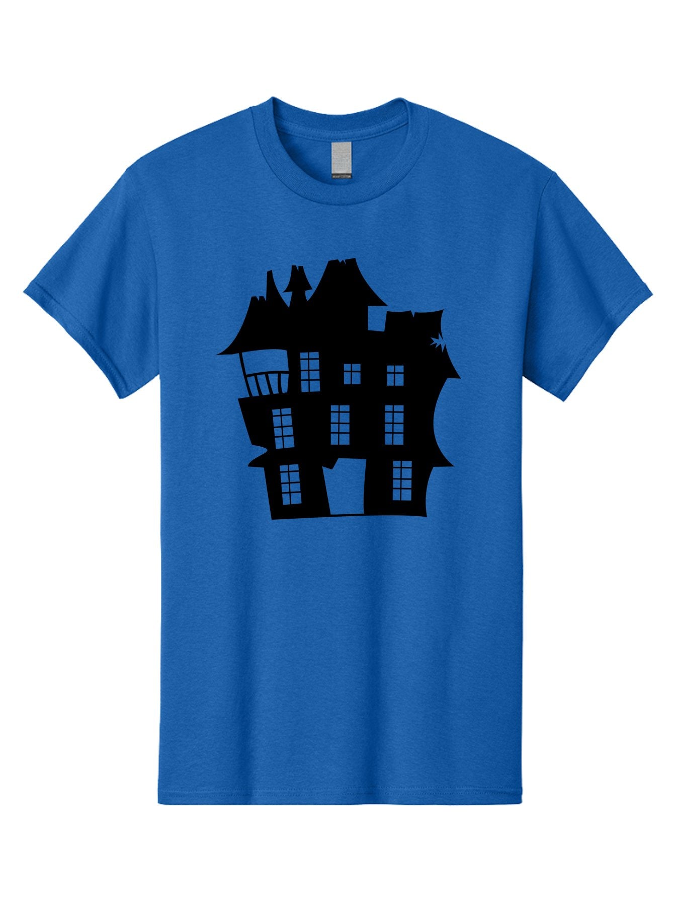 Haunted-House-Silhouette Men'S Graphic Tee, 100% Cotton, Comfortable Casual Summer Wear, Machine Washable, Haunted Mansion, Spooky Silhouette, Eerie Architecture, Creepy House, Haunted Building, Dark Atmosphere, Gothic Style, Mysterious Home Aab226 11