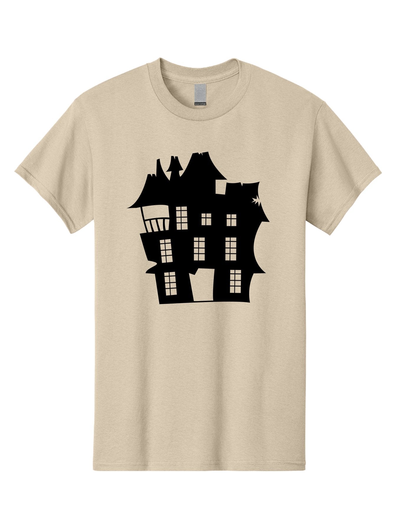 Haunted-House-Silhouette Men'S Graphic Tee, 100% Cotton, Comfortable Casual Summer Wear, Machine Washable, Haunted Mansion, Spooky Silhouette, Eerie Architecture, Creepy House, Haunted Building, Dark Atmosphere, Gothic Style, Mysterious Home Aab226