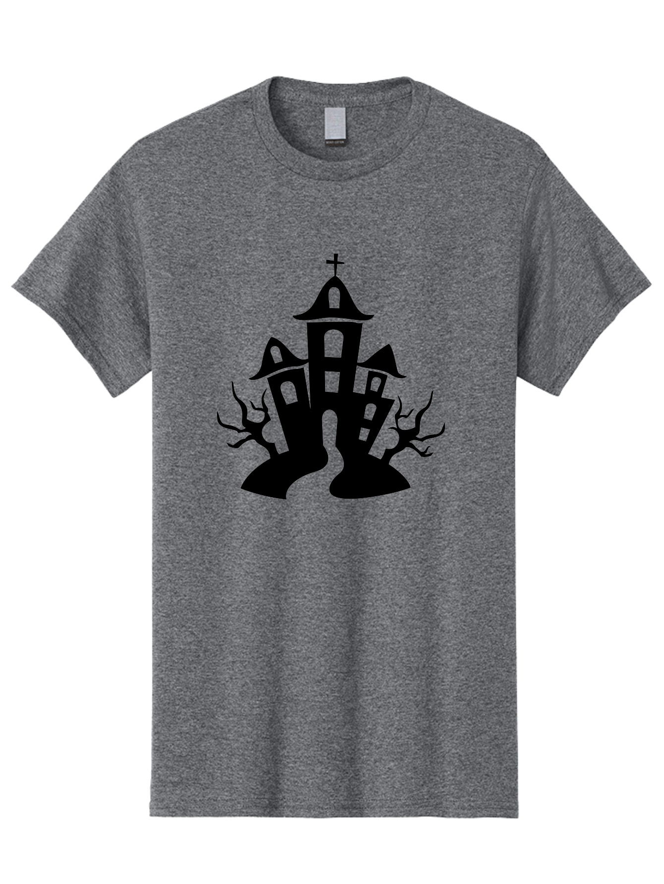 Haunted-House Men'S Graphic Tee, 100% Cotton, Comfortable Casual Summer Wear, Machine Washable, Haunted Church, Spooky Atmosphere, Gothic Architecture, Creepy Trees, Halloween Theme, Eerie Silhouette, Black Church, Cross On Top, Haunted House Aab227 9