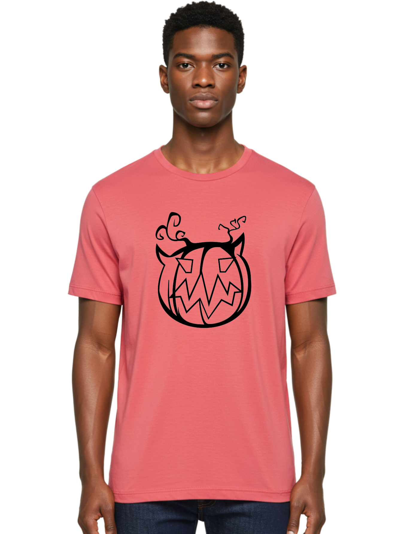 Jack-O-Lantern-1 Men'S Graphic Tee, 100% Cotton, Comfortable Casual Summer Wear, Machine Washable, Halloween Pumpkin, Jack O Lantern, Spooky Face, Cartoon Illustration, Creepy Eyes, Fall Season, Autumn Decor, Festive Design, Black Outline Aab228 6