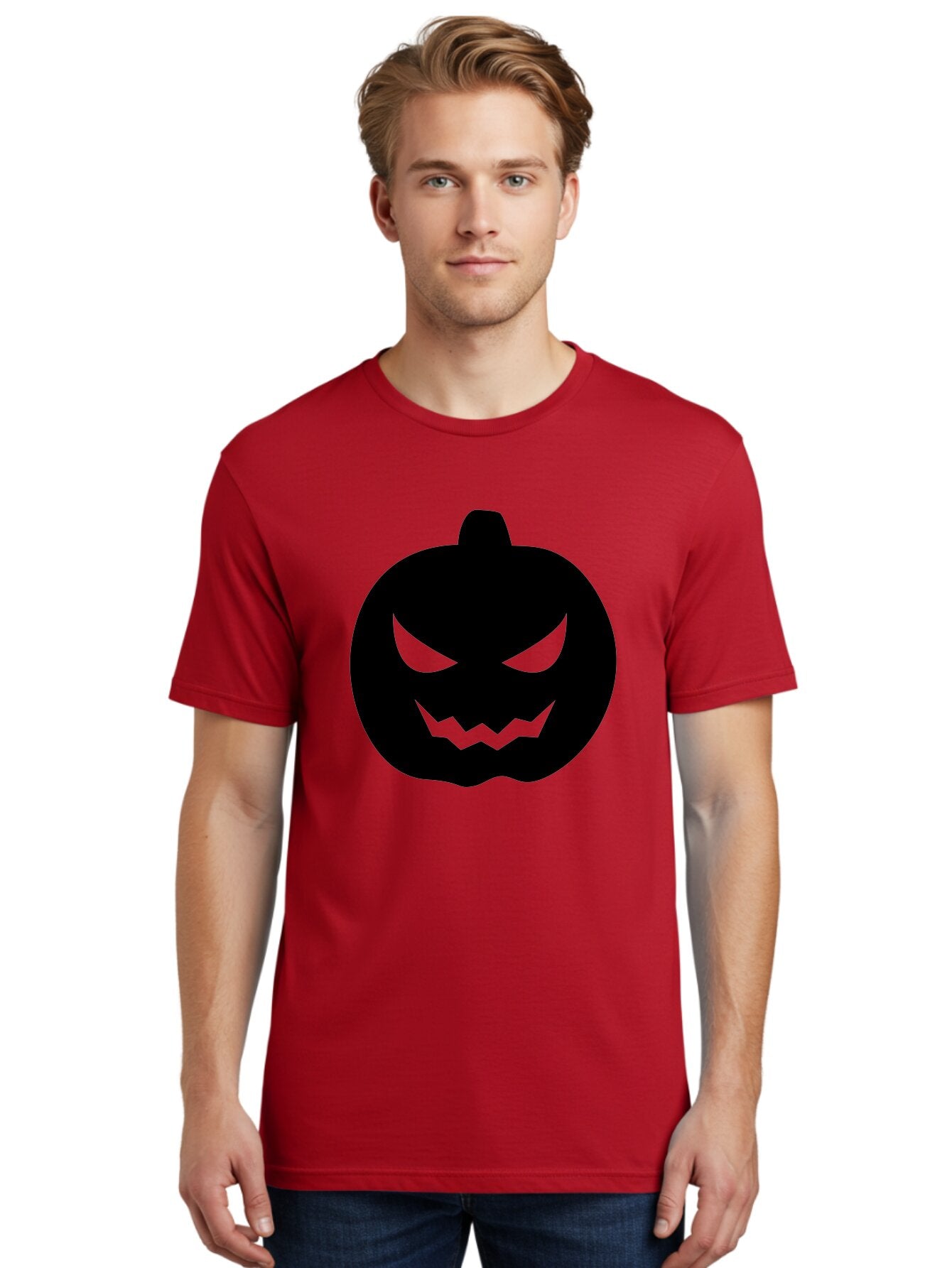 Jack-O-Lantern Men'S Graphic Tee, 100% Cotton, Comfortable Casual Summer Wear, Machine Washable, Halloween Pumpkin, Jack O Lantern, Spooky Face, Glowing Eyes, Menacing Grin, Autumn Decor, Fall Festival, Holiday Symbol, Scary Pumpkin, Aab230 30