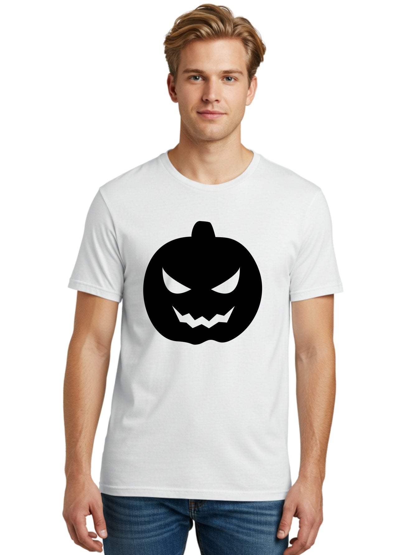 Jack-O-Lantern Men'S Graphic Tee, 100% Cotton, Comfortable Casual Summer Wear, Machine Washable, Halloween Pumpkin, Jack O Lantern, Spooky Face, Glowing Eyes, Menacing Grin, Autumn Decor, Fall Festival, Holiday Symbol, Scary Pumpkin, Aab230 29