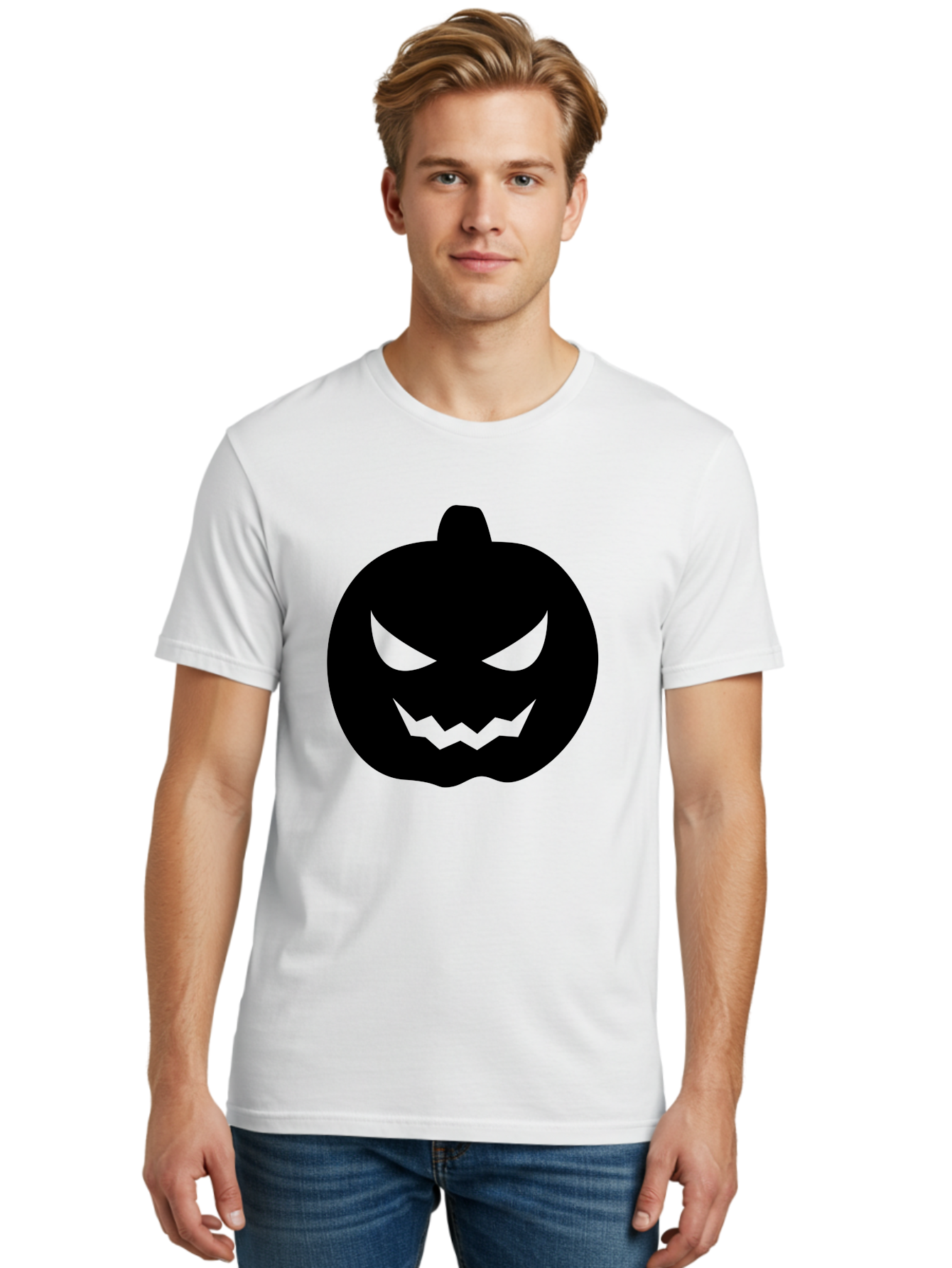 Jack-O-Lantern Men'S Graphic Tee, 100% Cotton, Comfortable Casual Summer Wear, Machine Washable, Halloween Pumpkin, Jack O Lantern, Spooky Face, Glowing Eyes, Menacing Grin, Autumn Decor, Fall Festival, Holiday Symbol, Scary Pumpkin, Aab230 30