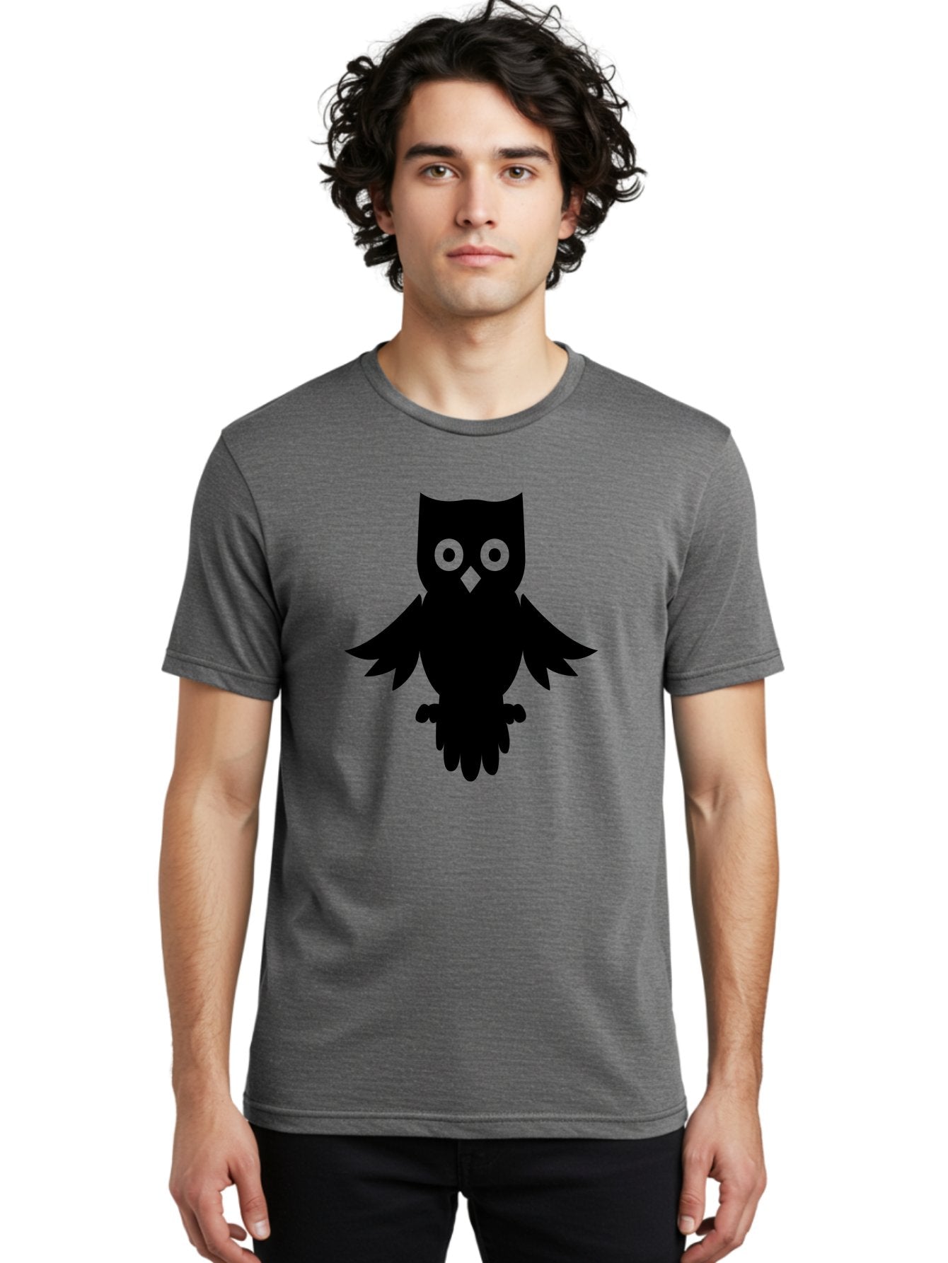 Owl-Silhouette Men'S Graphic Tee, 100% Cotton, Comfortable Casual Summer Wear, Machine Washable, Owl Silhouette, Black Owl, Green Eyes, Diamond Beak, Wingspan, Nocturnal Bird, Wise Animal, Cartoon Style, Simple Design, Owl Art Aab231 18