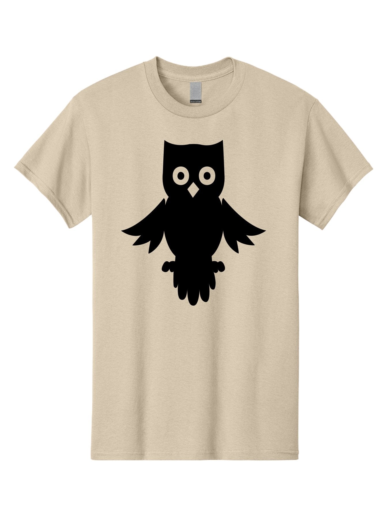 Owl-Silhouette Men'S Graphic Tee, 100% Cotton, Comfortable Casual Summer Wear, Machine Washable, Owl Silhouette, Black Owl, Green Eyes, Diamond Beak, Wingspan, Nocturnal Bird, Wise Animal, Cartoon Style, Simple Design, Owl Art Aab231