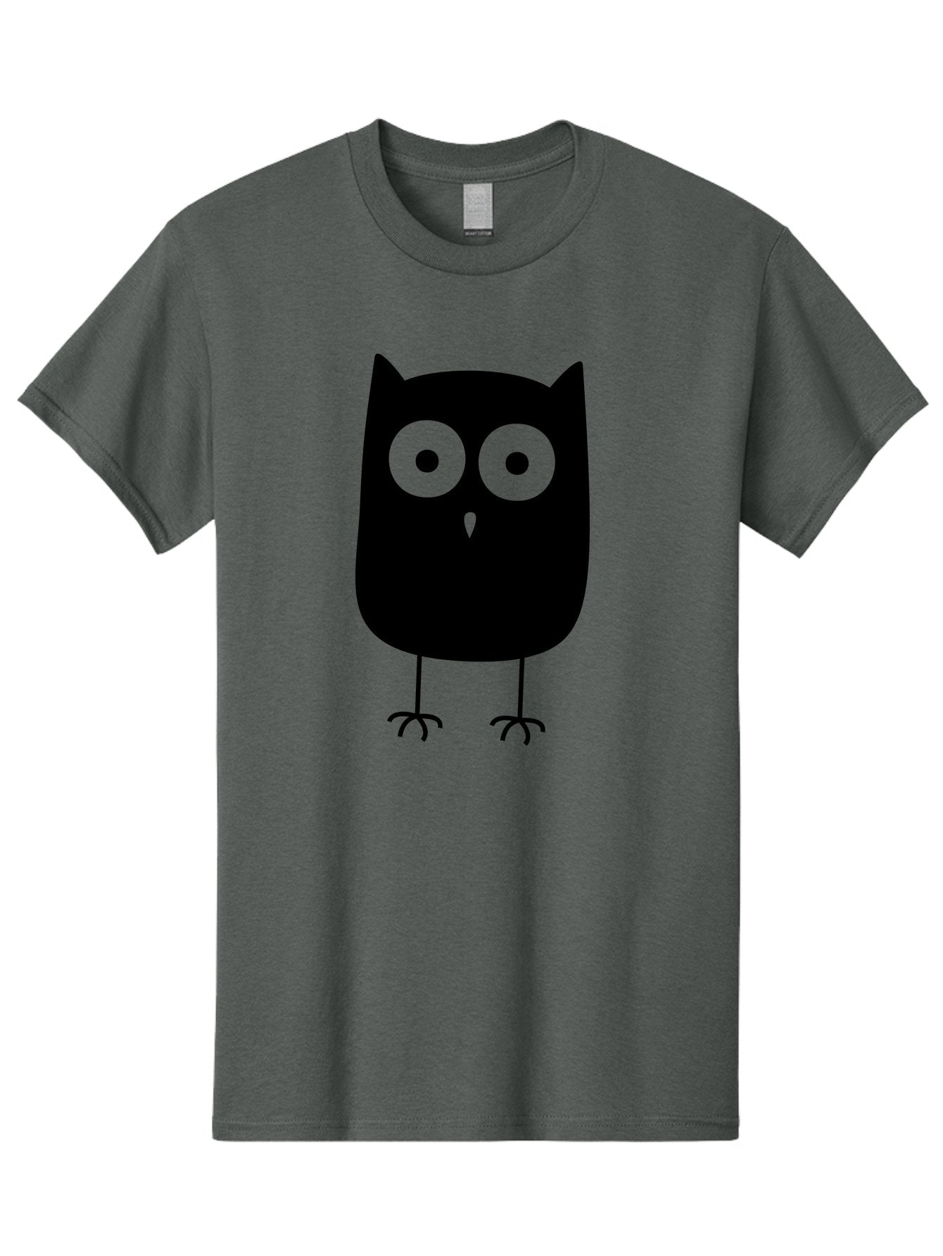 Owl Men'S Graphic Tee, 100% Cotton, Comfortable Casual Summer Wear, Machine Washable, Cartoon Owl, Simple Design, Black Silhouette, Green Eyes, Cute Illustration, Minimalist Art, Bird Character, Graphic Design Element Aab232 7