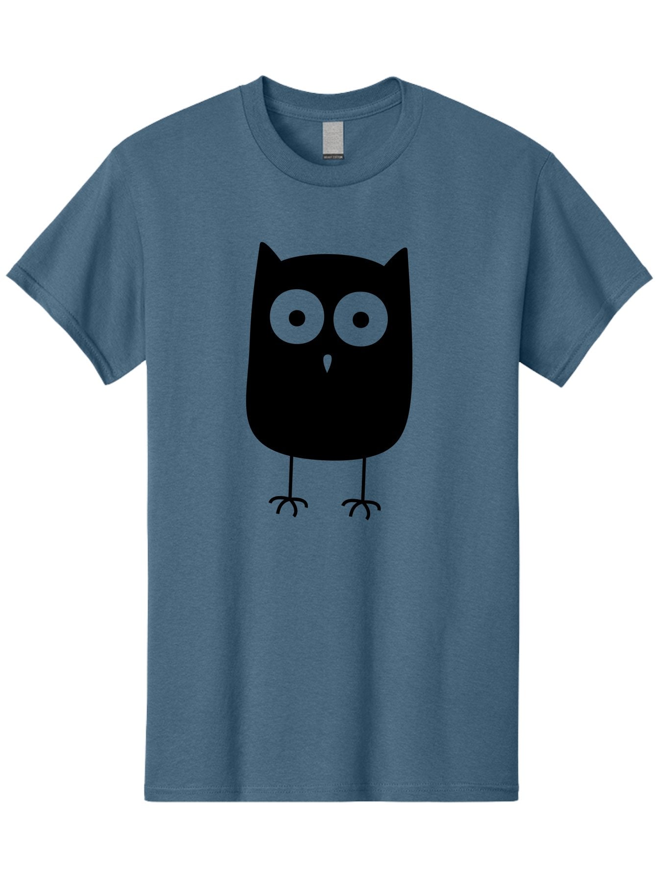 Owl Men'S Graphic Tee, 100% Cotton, Comfortable Casual Summer Wear, Machine Washable, Cartoon Owl, Simple Design, Black Silhouette, Green Eyes, Cute Illustration, Minimalist Art, Bird Character, Graphic Design Element Aab232