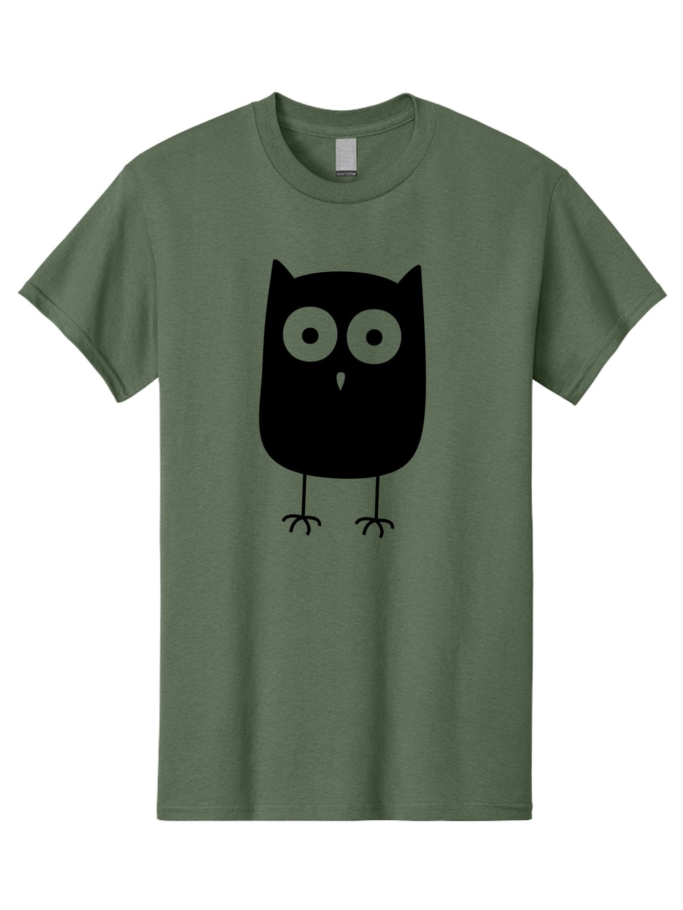 Owl Men'S Graphic Tee, 100% Cotton, Comfortable Casual Summer Wear, Machine Washable, Cartoon Owl, Simple Design, Black Silhouette, Green Eyes, Cute Illustration, Minimalist Art, Bird Character, Graphic Design Element Aab232 6