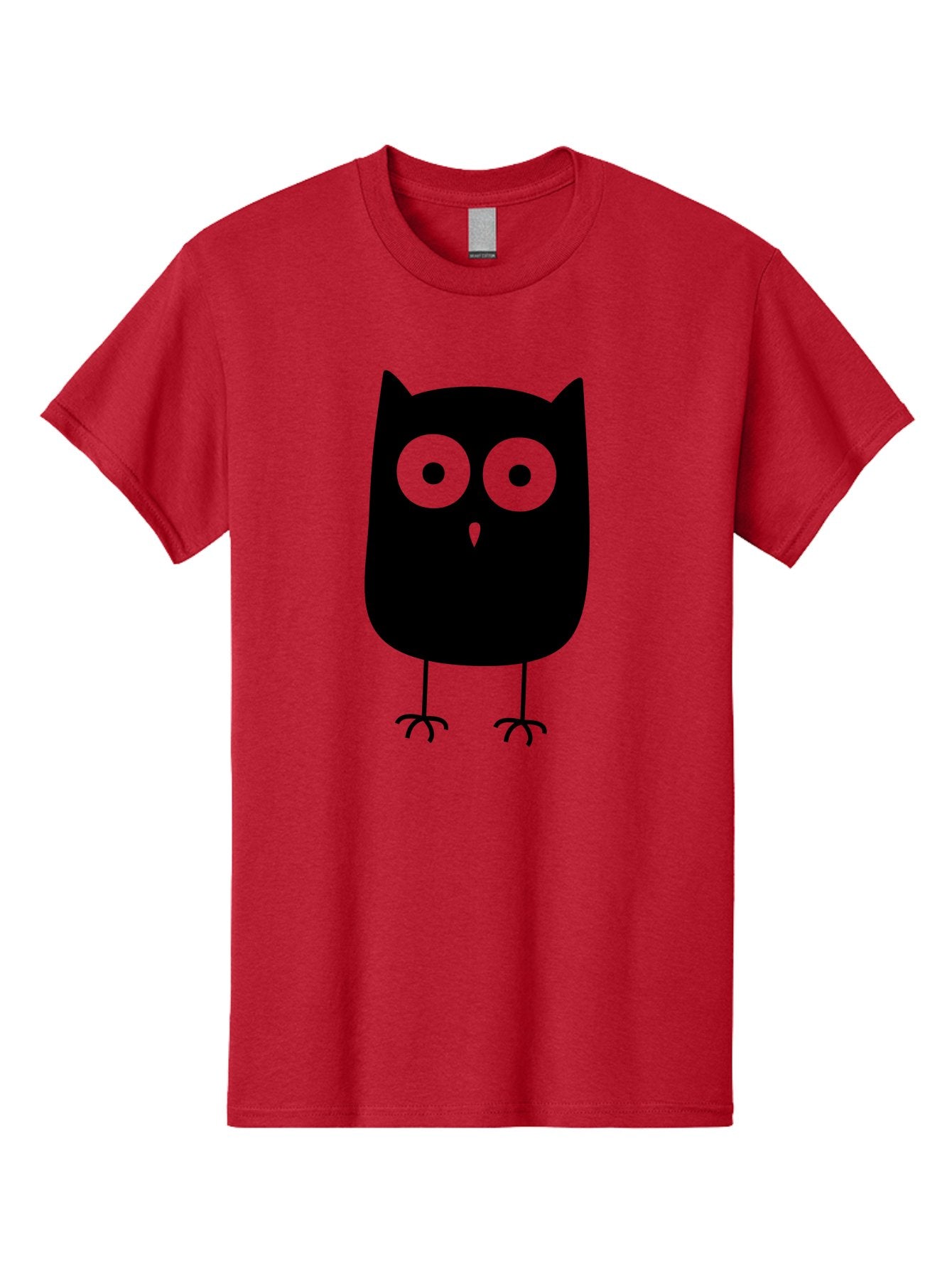 Owl Men'S Graphic Tee, 100% Cotton, Comfortable Casual Summer Wear, Machine Washable, Cartoon Owl, Simple Design, Black Silhouette, Green Eyes, Cute Illustration, Minimalist Art, Bird Character, Graphic Design Element Aab232