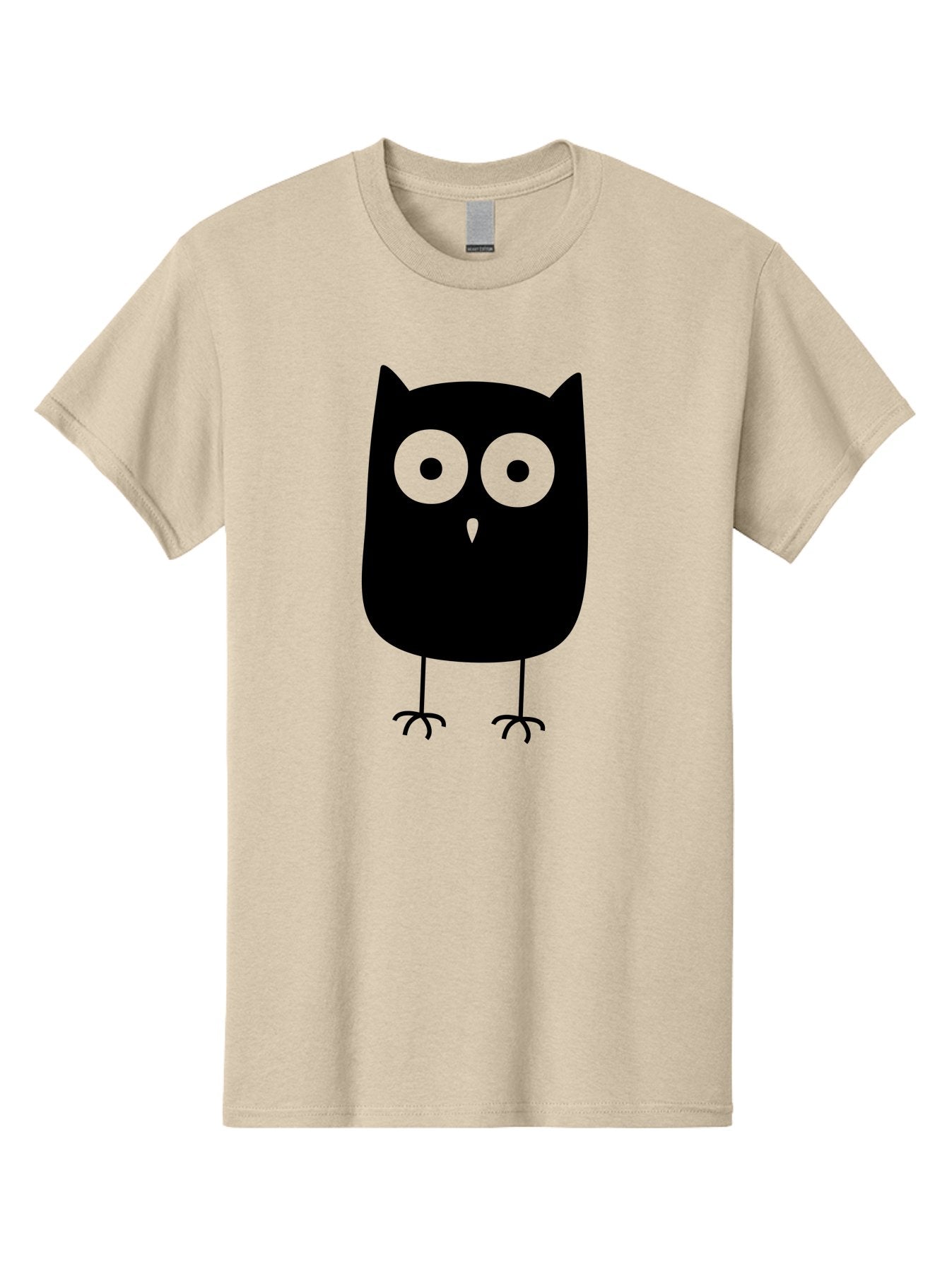 Owl Men'S Graphic Tee, 100% Cotton, Comfortable Casual Summer Wear, Machine Washable, Cartoon Owl, Simple Design, Black Silhouette, Green Eyes, Cute Illustration, Minimalist Art, Bird Character, Graphic Design Element Aab232 3